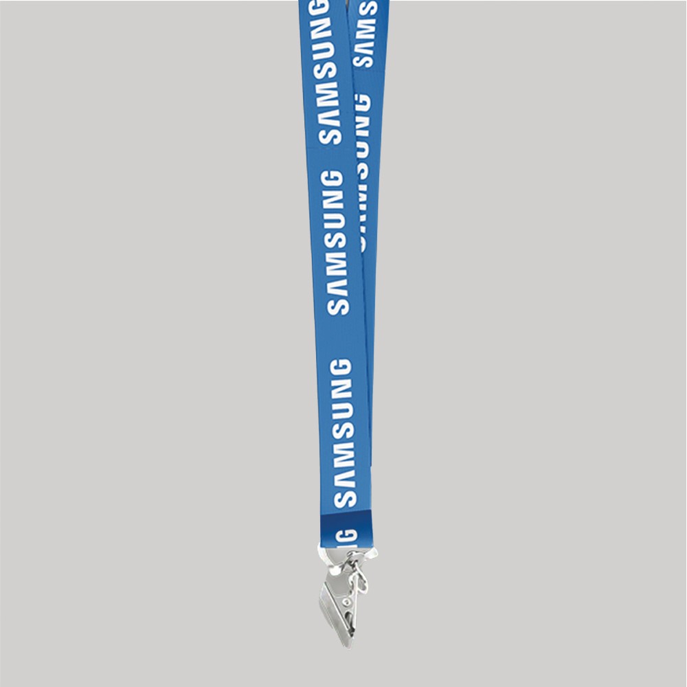 1/2" Royal Blue custom lanyard printed with company logo with Bulldog Clip attachment 0.50" 1