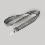 3/4" Charcoal custom lanyard printed with company logo with Bulldog Clip attachment 0.75" 1 3/4" Charcoal custom lanyard printed with company logo with Bulldog Clip attachment 0.75" 1