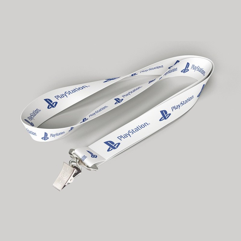 5/8" White custom lanyard printed with company logo with Bulldog Clip attachment 0.625" 1 5/8" White custom lanyard printed with company logo with Bulldog Clip attachment 0.625" 1