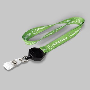 1/2" Lime green custom lanyard printed with company logo with Black Badge Reel attachment 0.50" 1 1/2" Lime green custom lanyard printed with company logo with Black Badge Reel attachment 0.50" 1