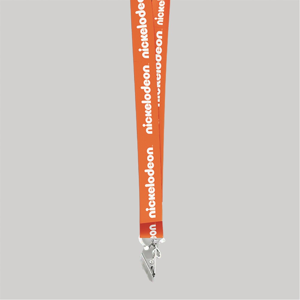 3/4" Orange custom lanyard printed with company logo with Bulldog Clip attachment 0.75" 1