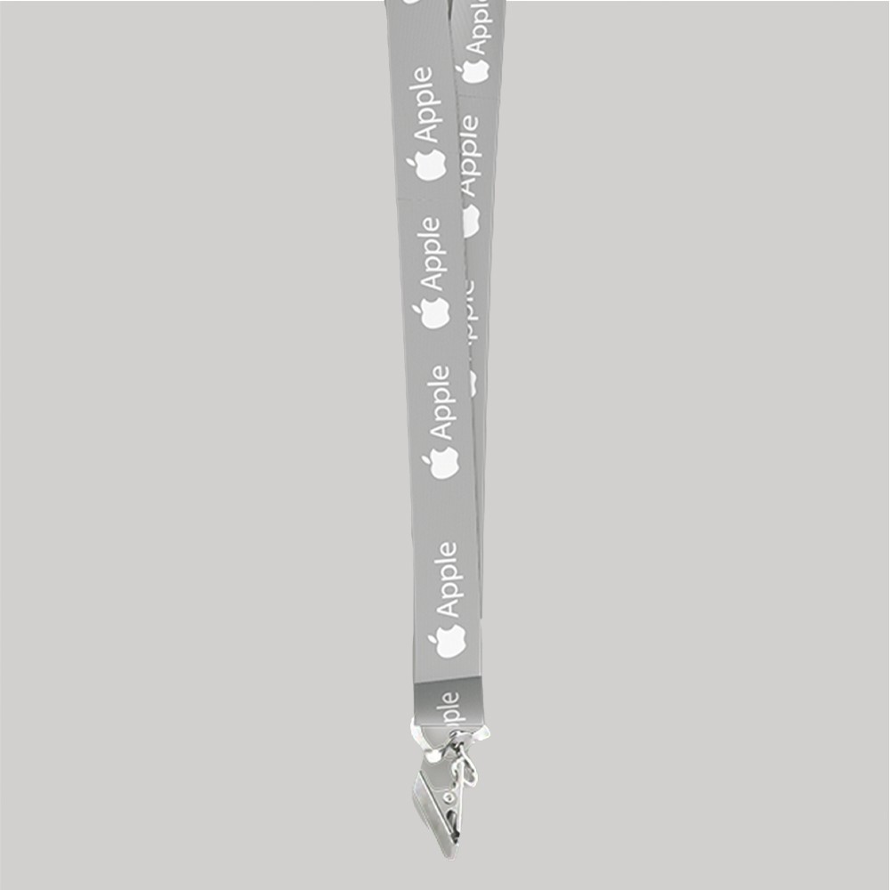 3/4" Gray custom lanyard printed with company logo with Bulldog Clip attachment 0.75" 1