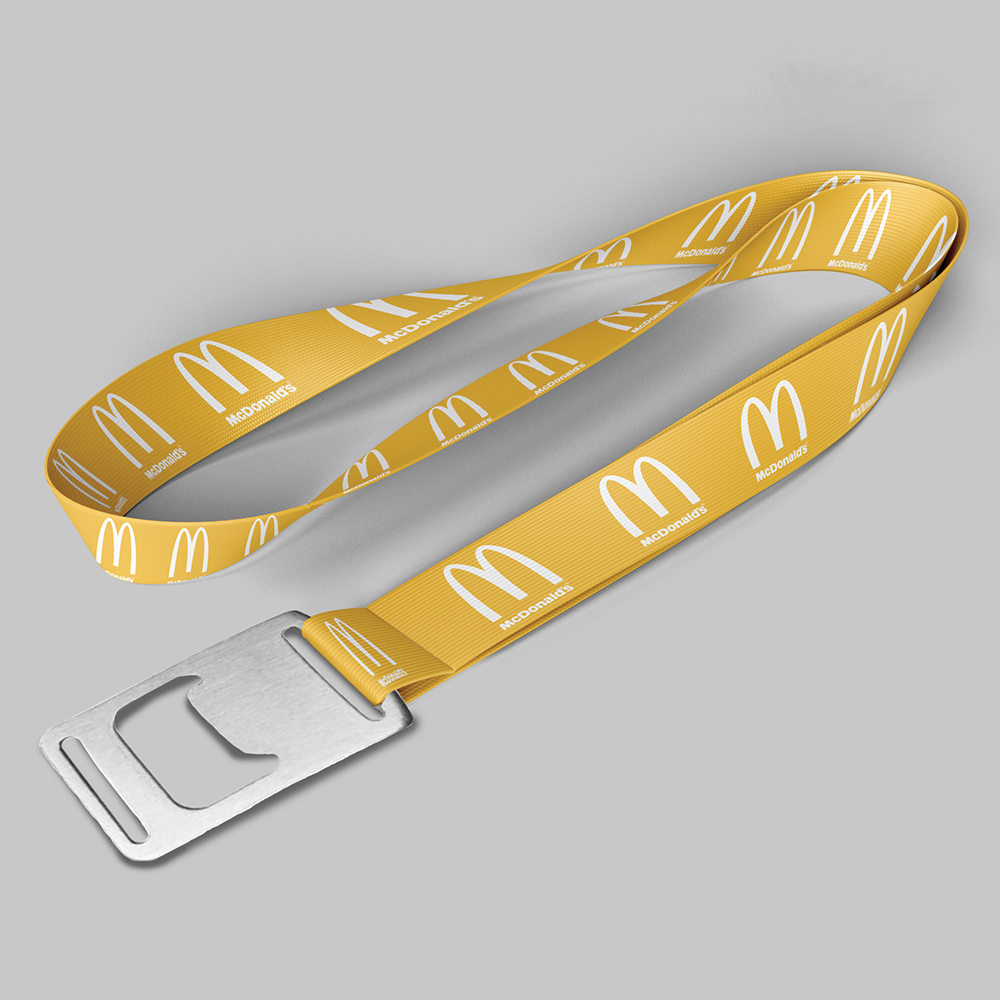 1" Yellow custom lanyard printed with company logo with Bottle Opener attachment 1" 1