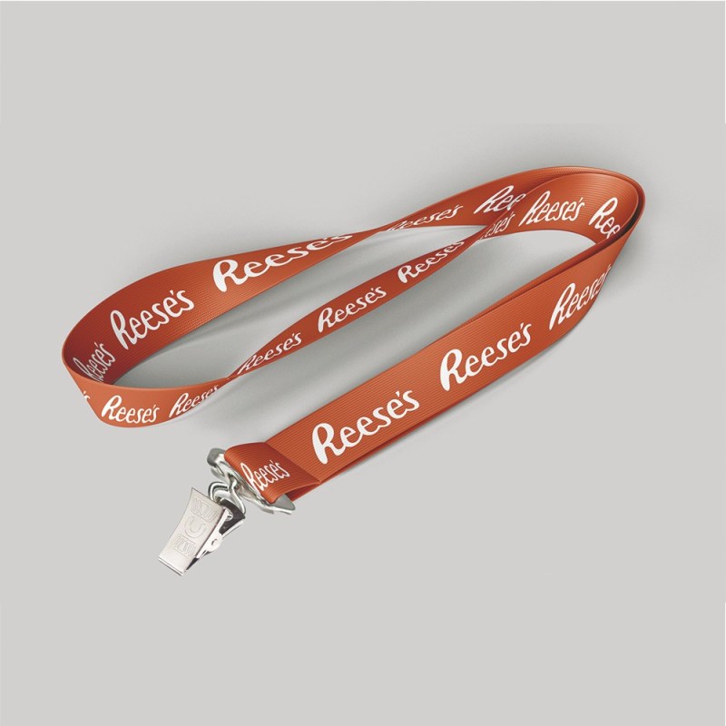 5/8" Texas Orange custom lanyard printed with company logo with Bulldog Clip attachment 0.625" 1 5/8" Texas Orange custom lanyard printed with company logo with Bulldog Clip attachment 0.625" 1