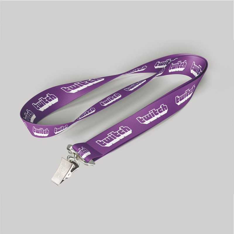 5/8" Purple custom lanyard printed with company logo with Bulldog Clip attachment 0.625" 1 5/8" Purple custom lanyard printed with company logo with Bulldog Clip attachment 0.625" 1