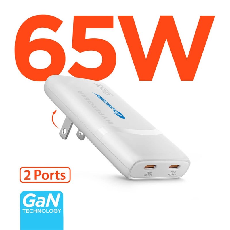 HyperGear SpeedBoost 65W Dual USB-C PD Ultra-Slim GaN Laptop Charger with PPS 1 HyperGear SpeedBoost 65W Dual USB-C PD Ultra-Slim GaN Laptop Charger with PPS 1