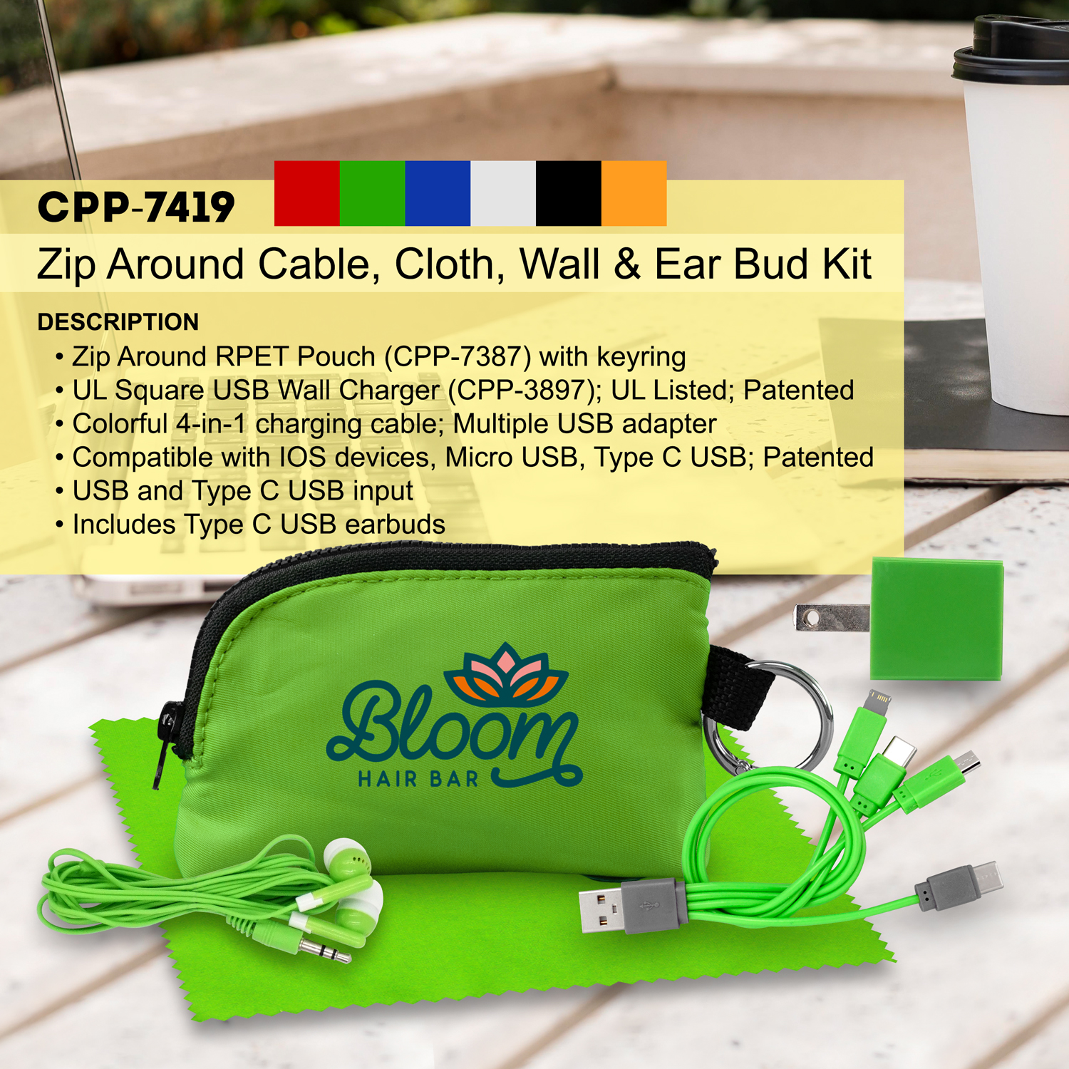 Zip Around Cable, Cloth, Wall & Ear Bud Kit 1