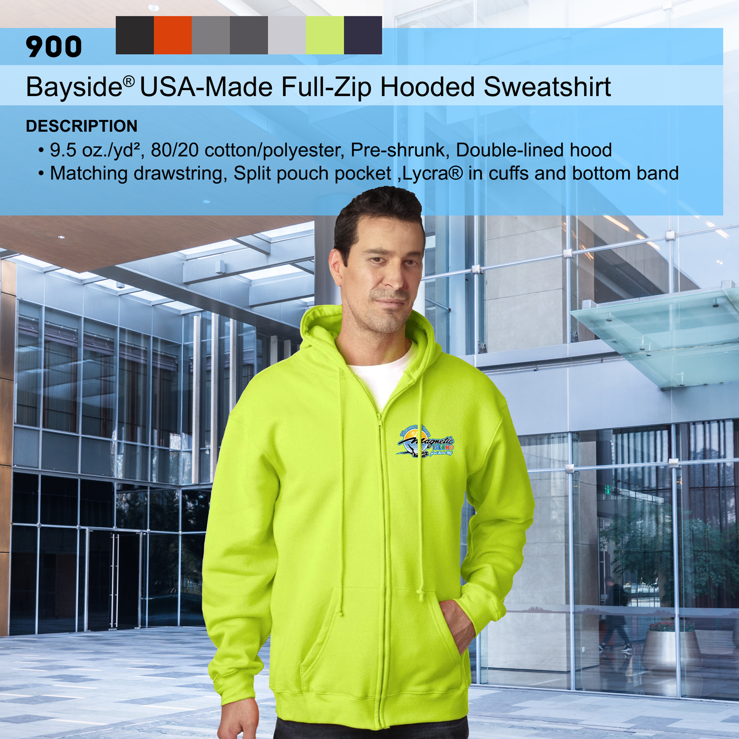 Bayside USA-Made Full-Zip Hooded Sweatshirt 1