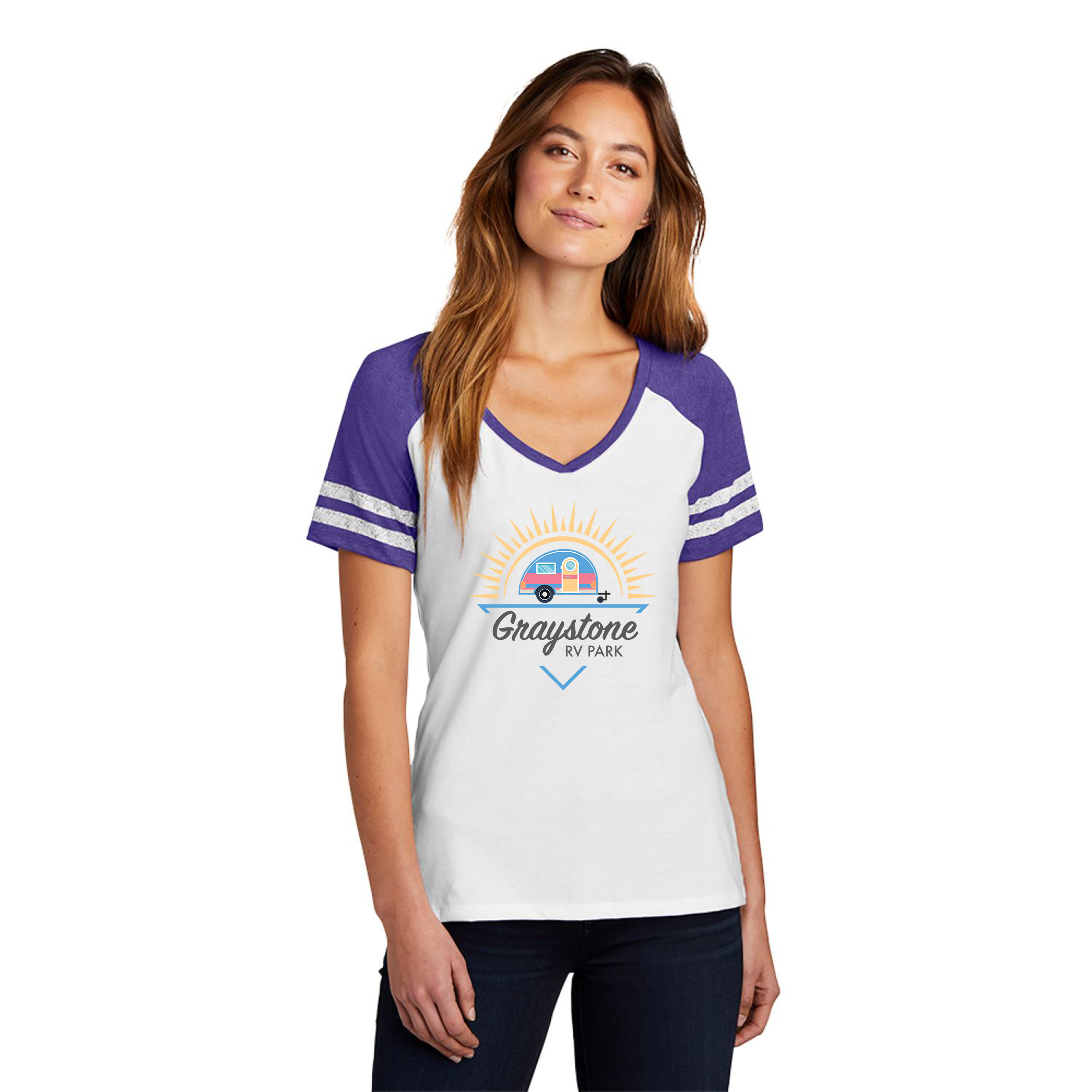 District Made® Ladies Game V-Neck Tee 1