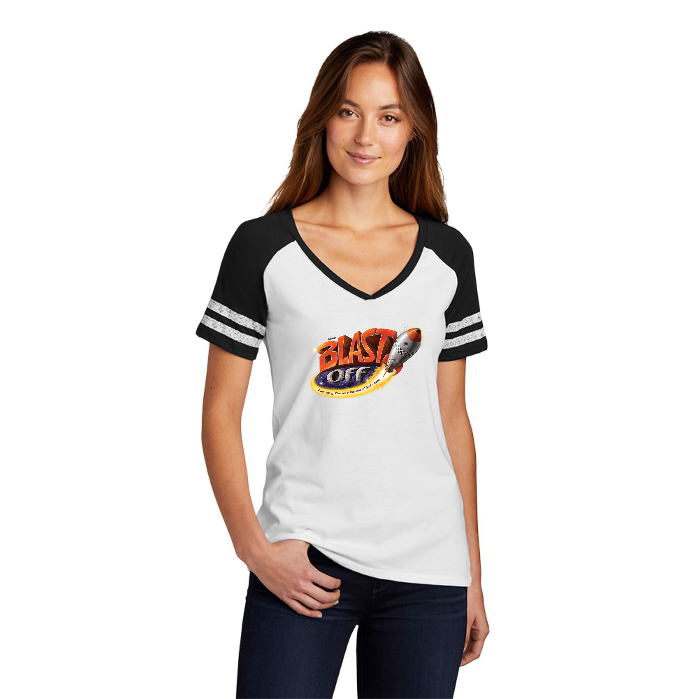 District Made® Ladies Game V-Neck Tee 1
