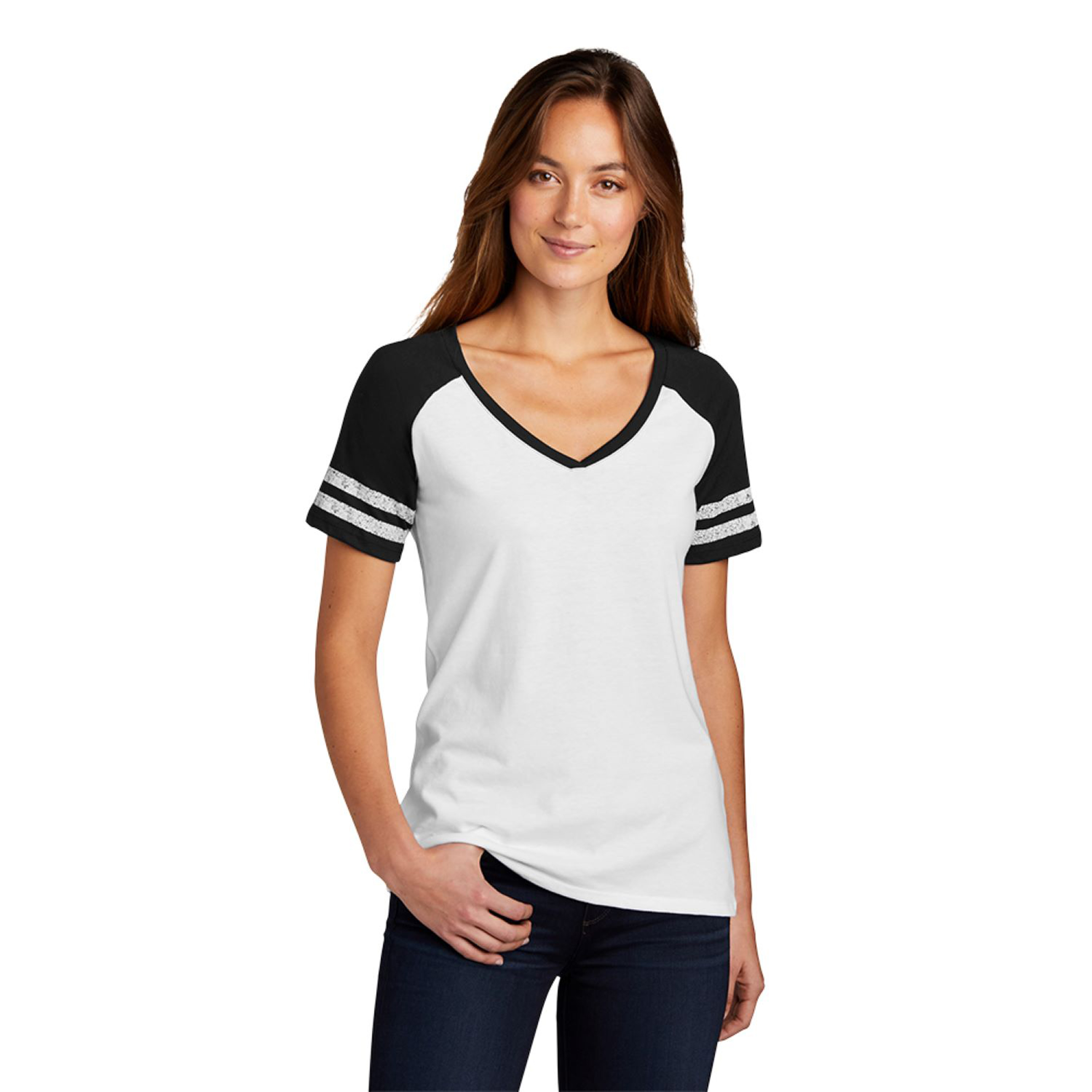 District Made® Ladies Game V-Neck Tee 1