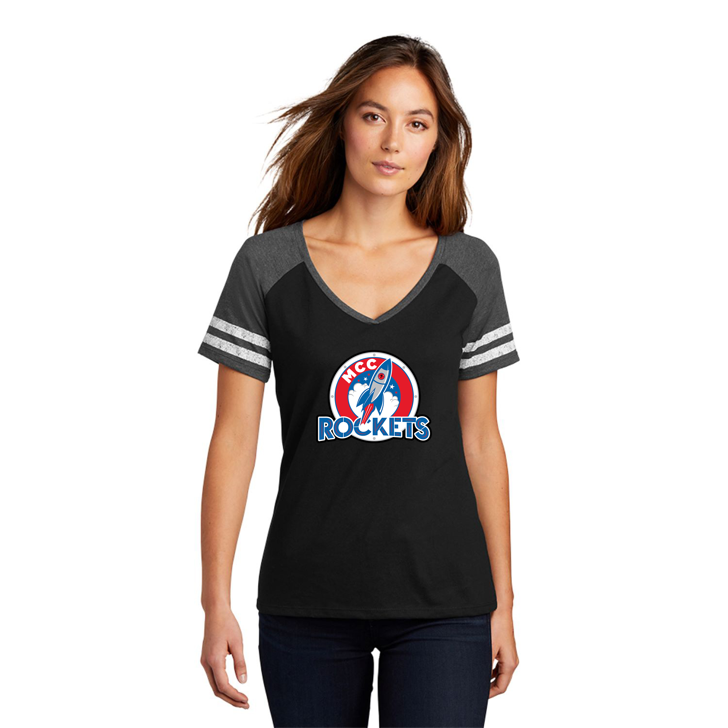 District Made® Ladies Game V-Neck Tee 1