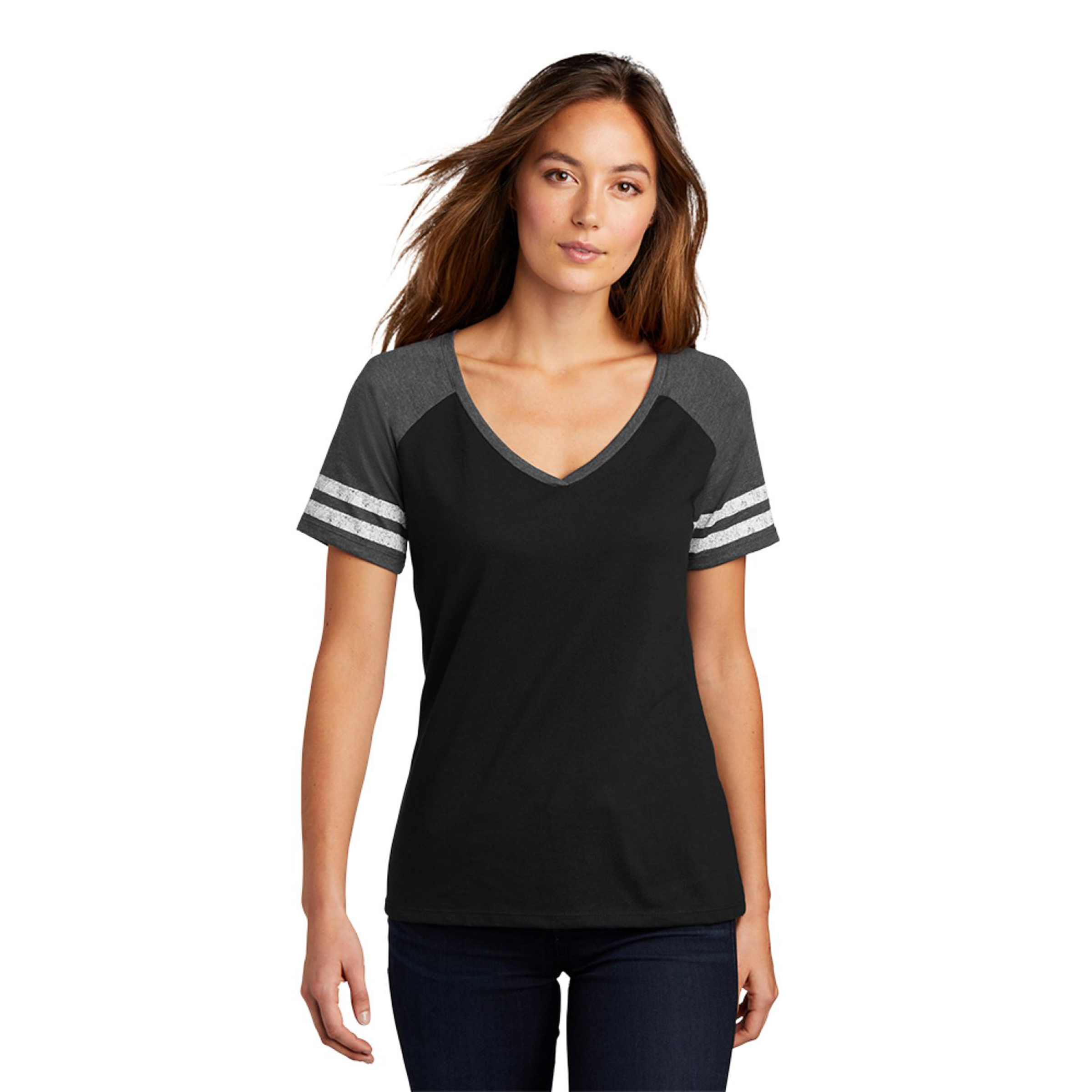 District Made® Ladies Game V-Neck Tee 1