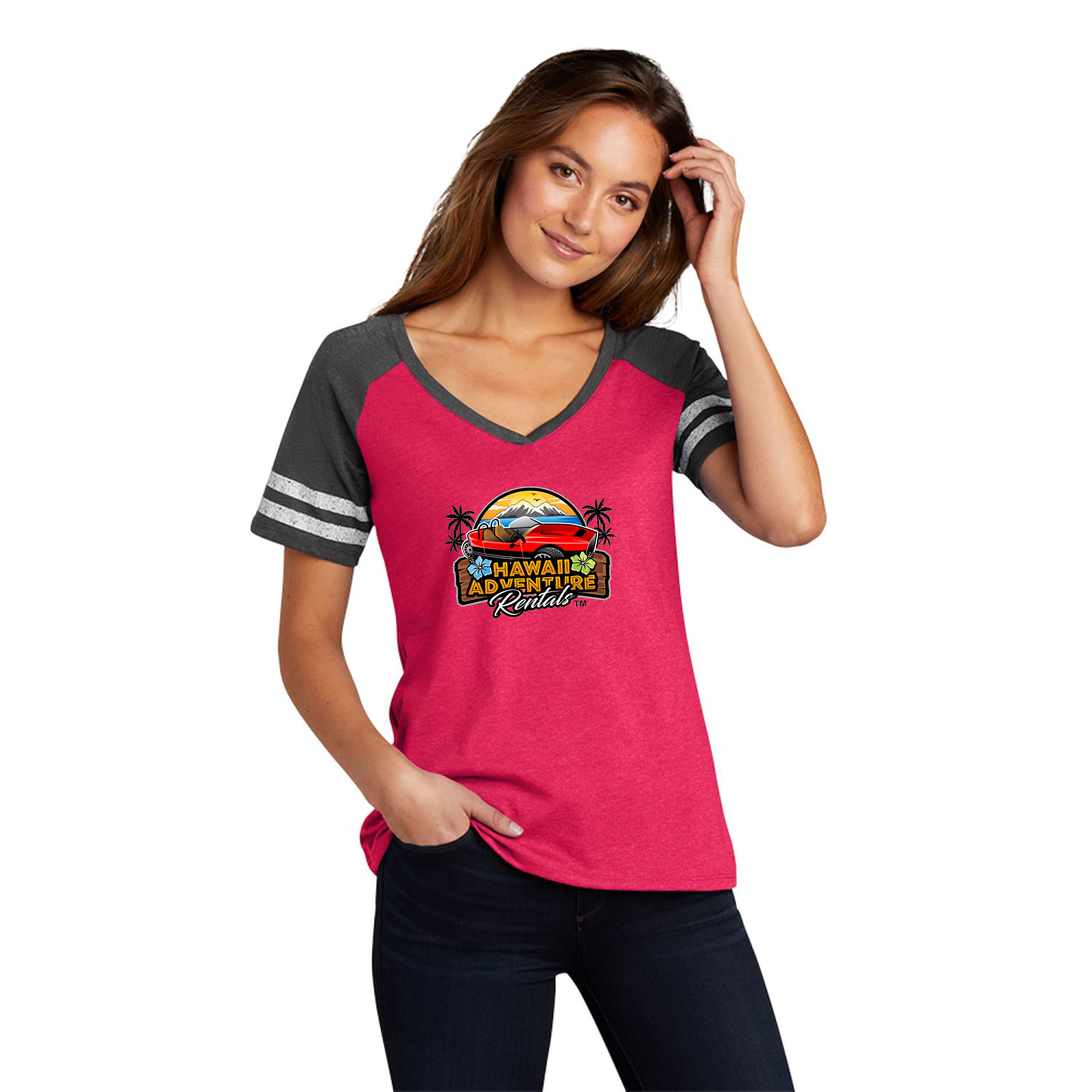 District Made® Ladies Game V-Neck Tee 1