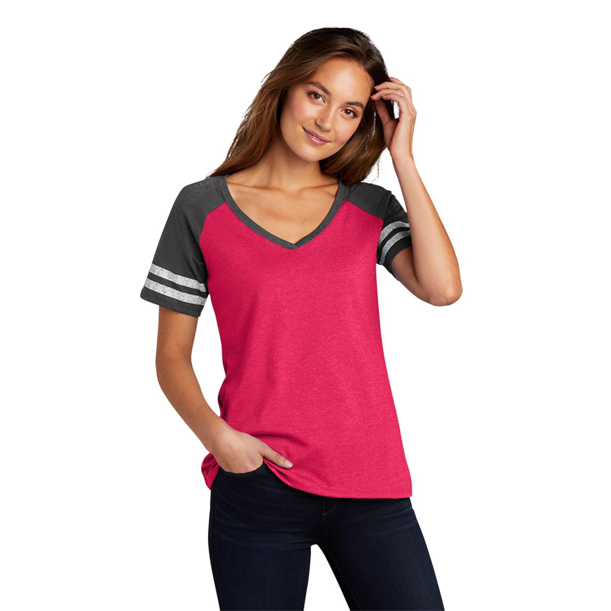 District Made® Ladies Game V-Neck Tee 1