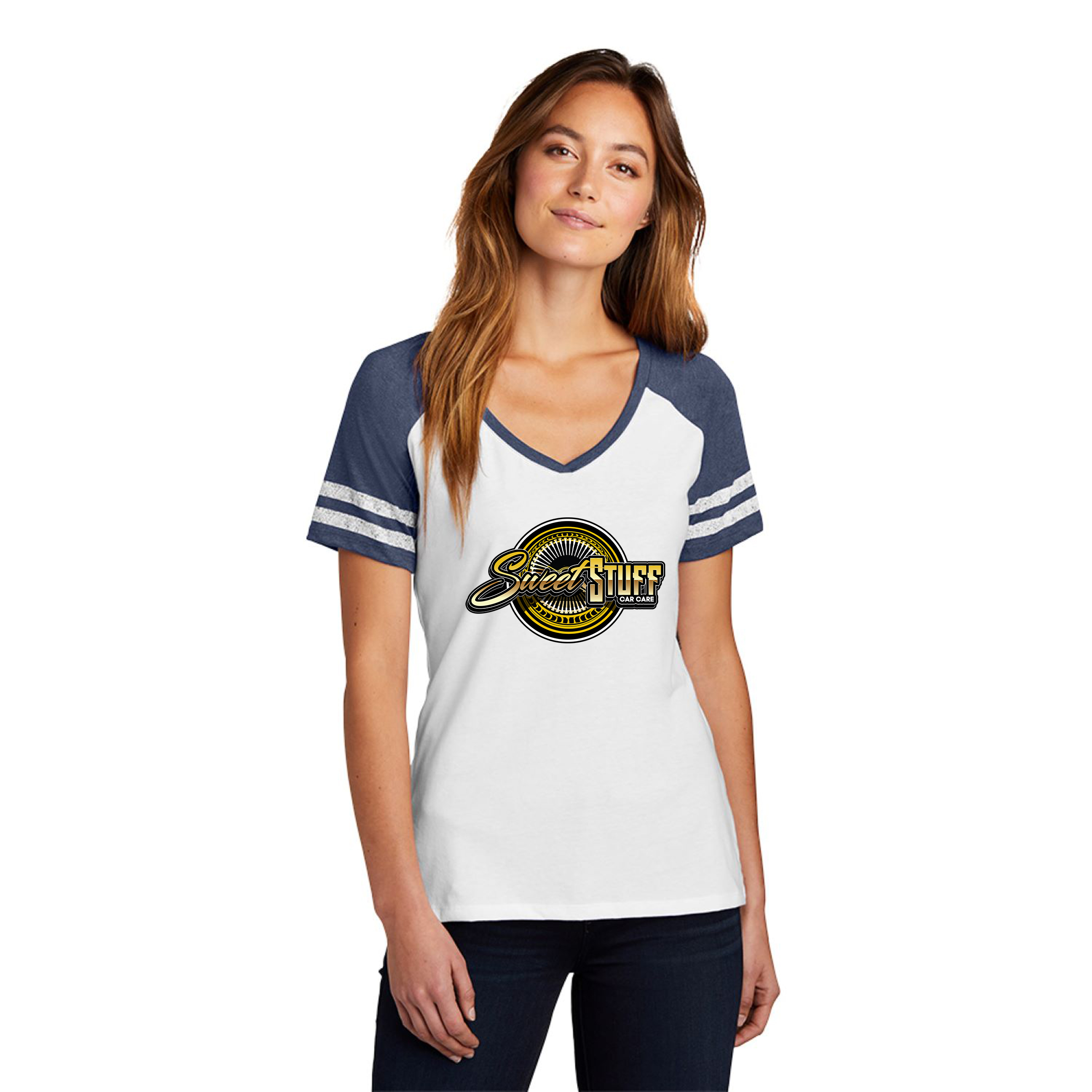 District Made® Ladies Game V-Neck Tee 1