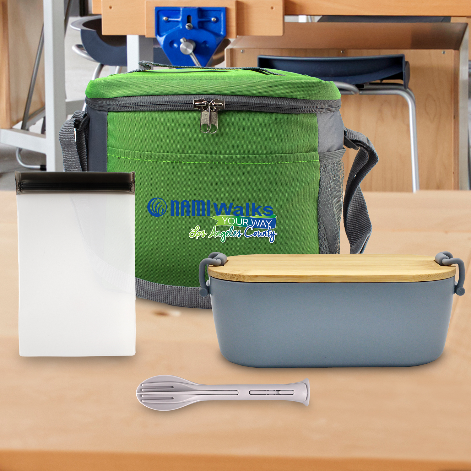 Modern Bamboo Lunch Box, Utensil & Snack Set 1