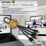 Wood Grain Clip 3-In-1 Charging Cable - Lifestyle Wood Grain Clip 3-In-1 Charging Cable - Lifestyle