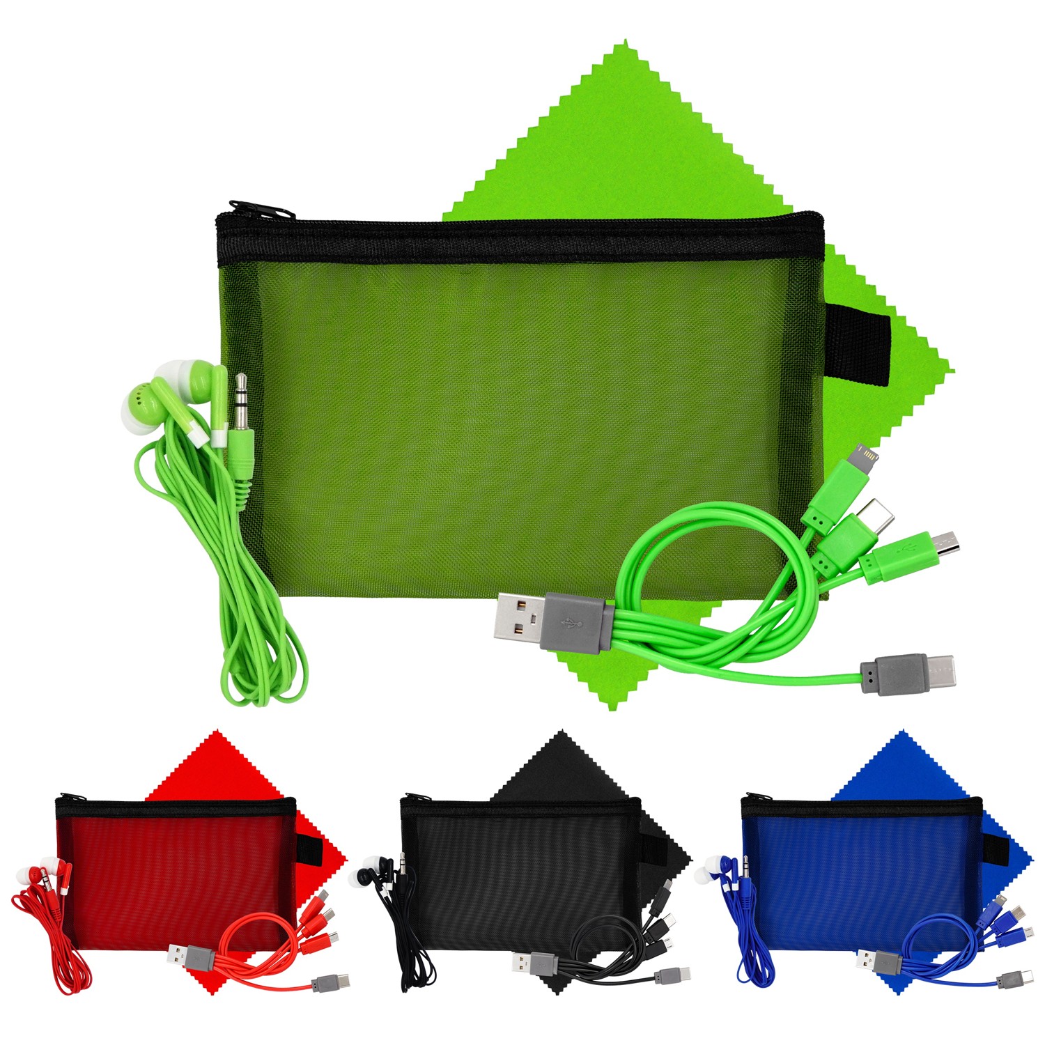 Large Mesh Ear Bud, Cloth & Cable Set 1