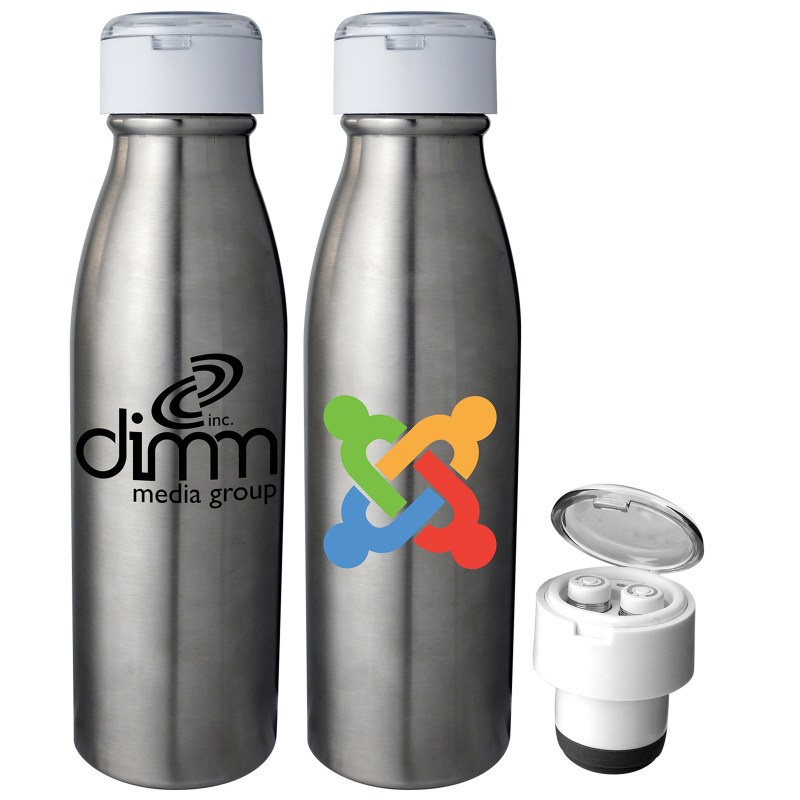 Stainless Silhouette Bluetooth Ear Bud Bottle 1 Stainless Silhouette Bluetooth Ear Bud Bottle 1