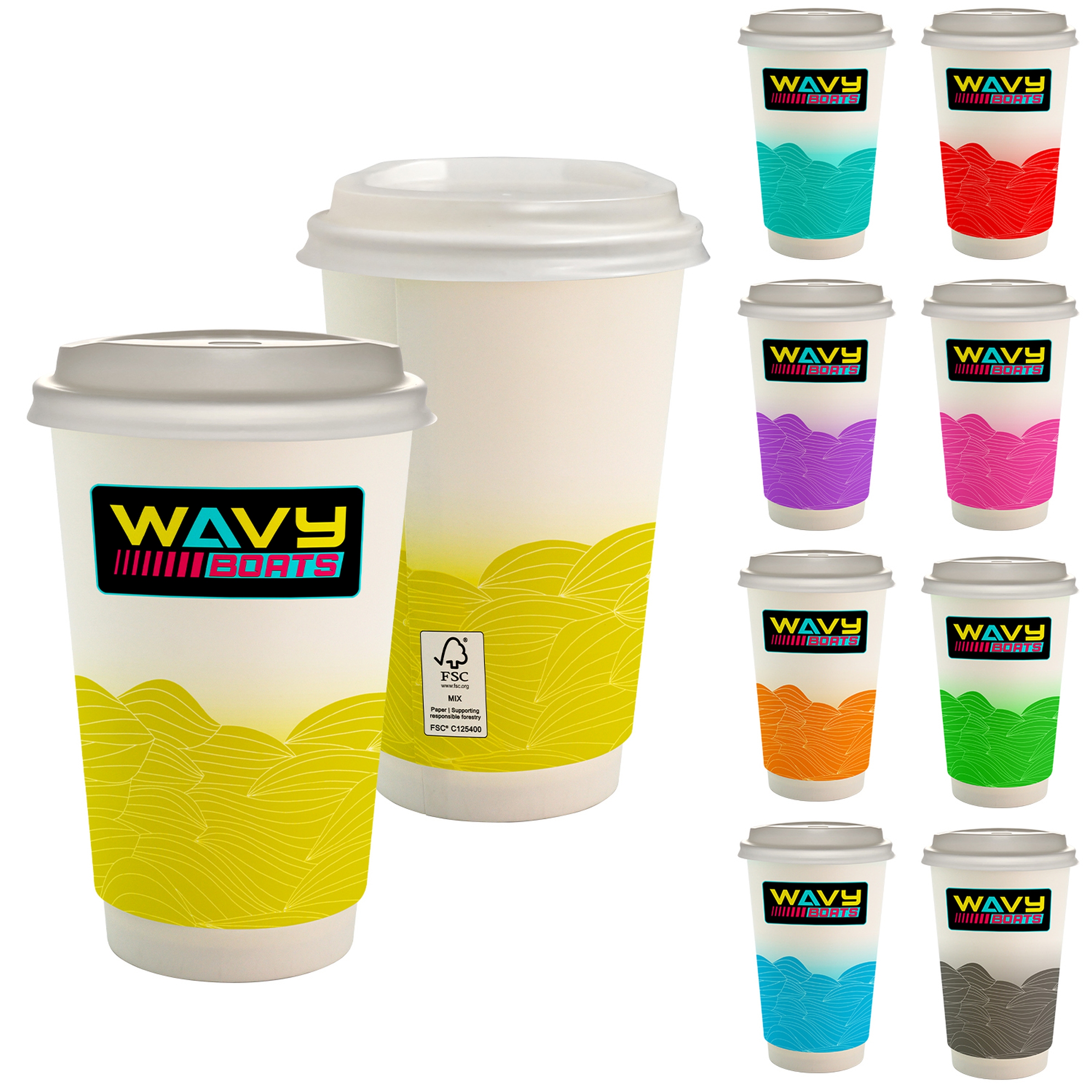 16 oz. Full Color Turbulent Waves Paper Cup With Lid 1