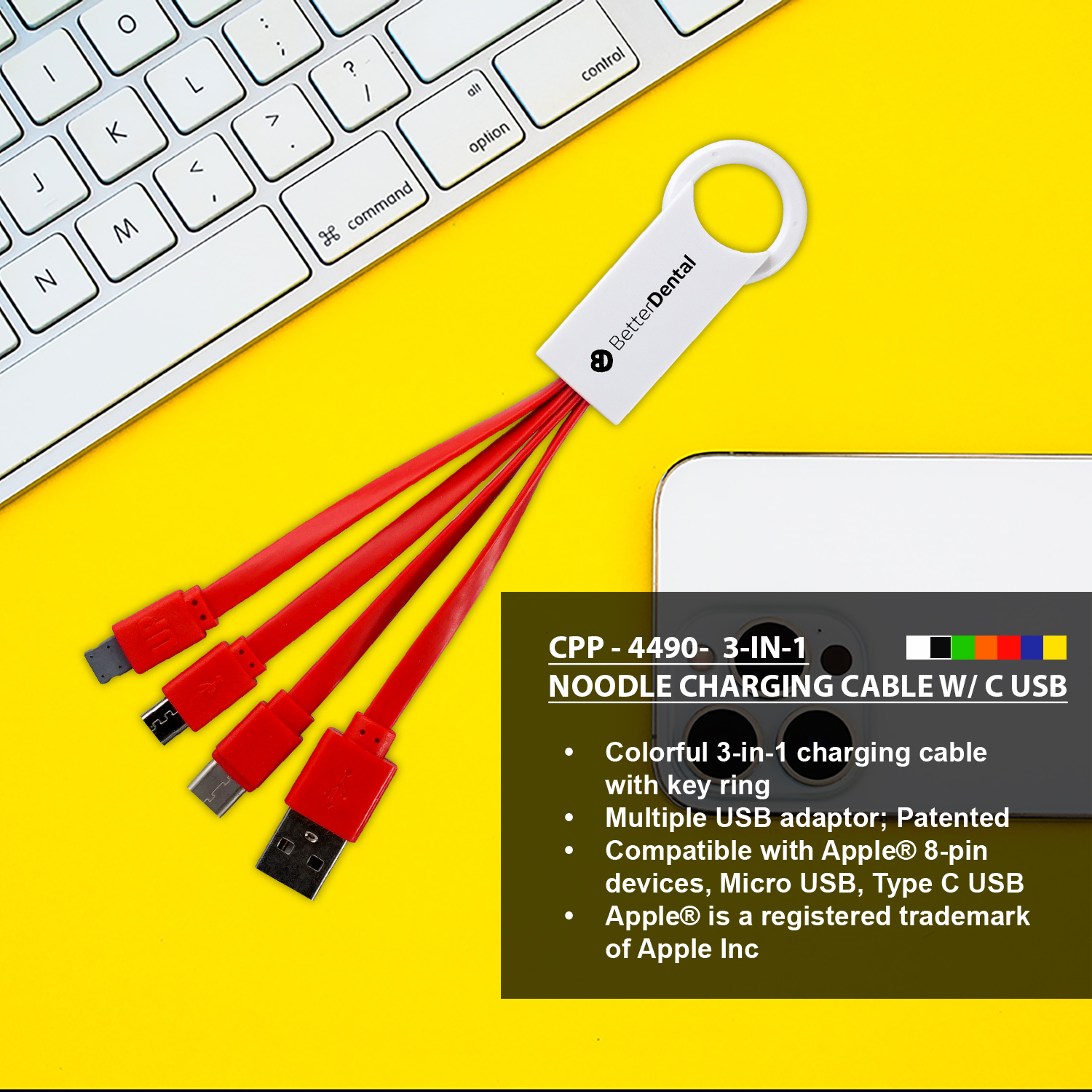3-In-1 Noodle Charging Cable with Type C USB 1
