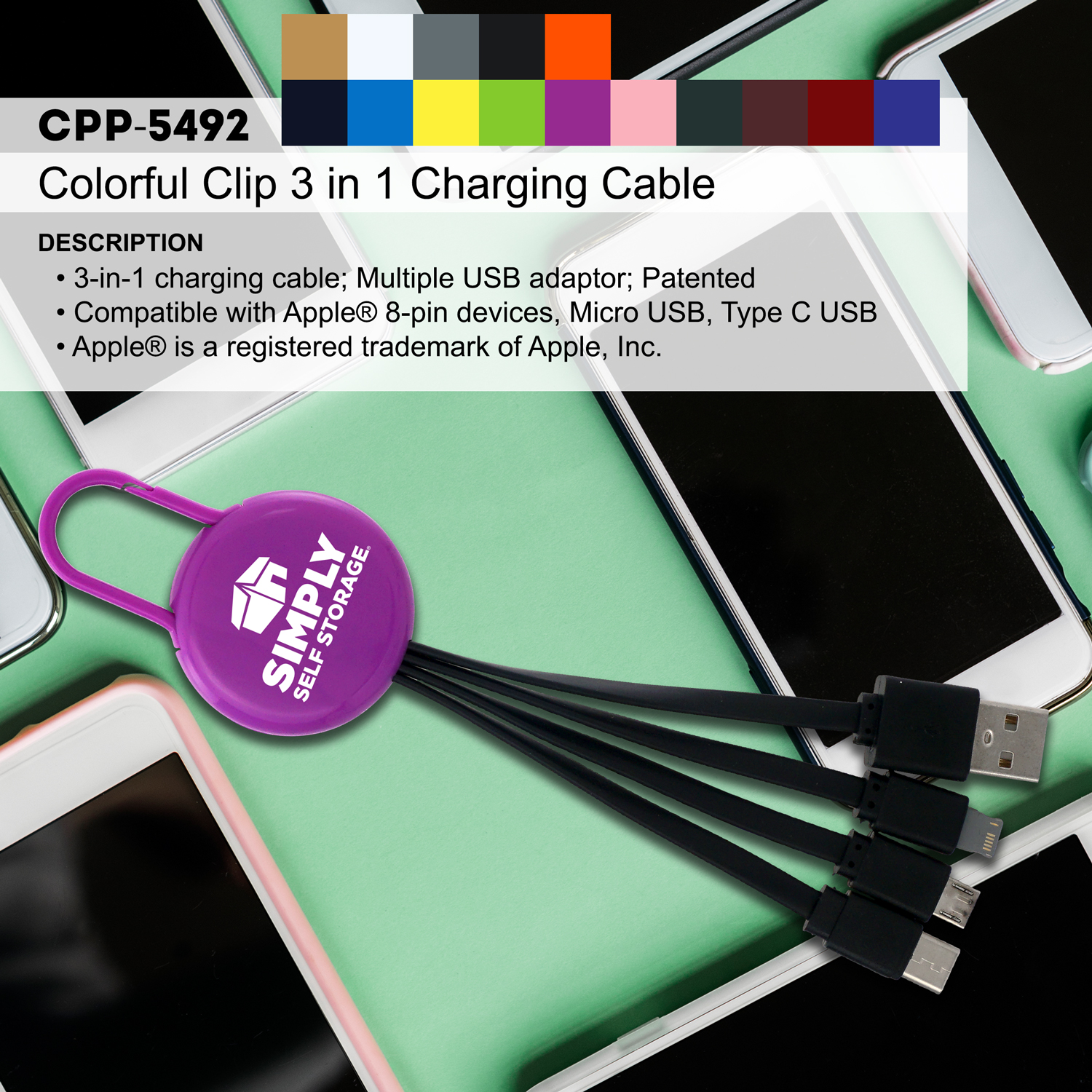Colorful Clip 3" 1 Charging Cable 1