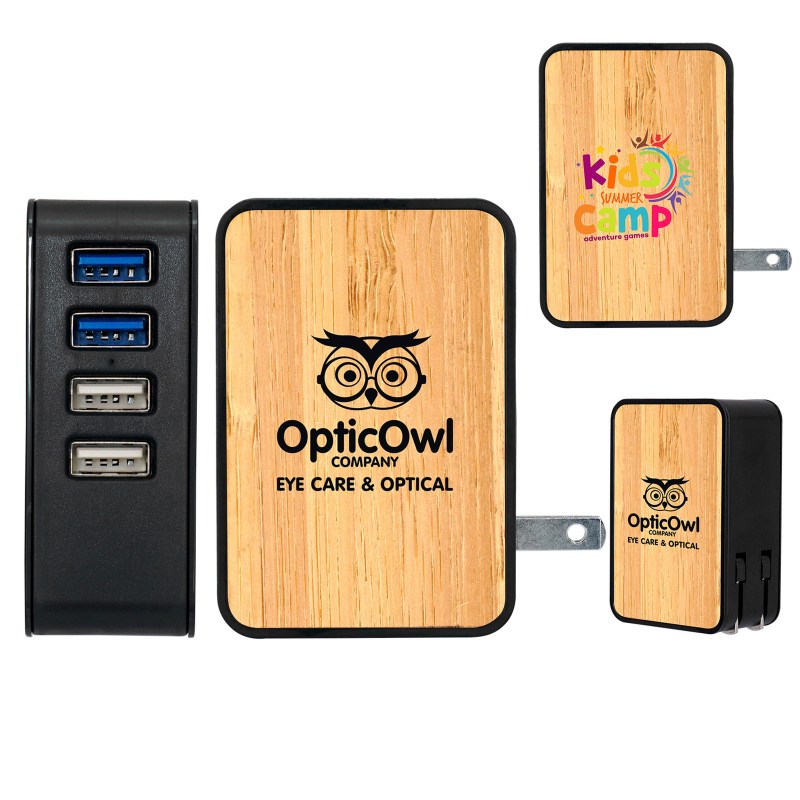 UL 4 Port Bamboo USB Folding Wall Charger 1 UL 4 Port Bamboo USB Folding Wall Charger 1