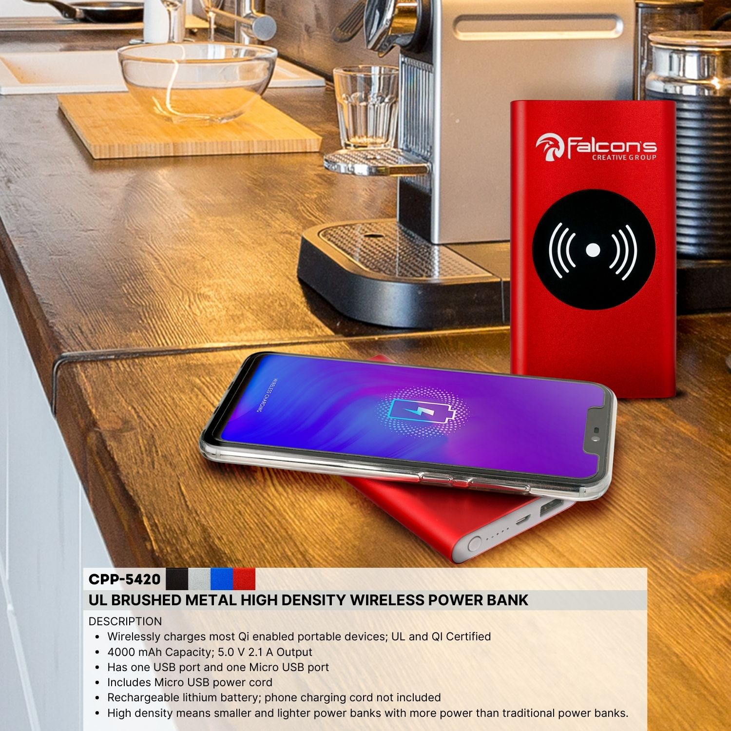 UL Brushed Metal High Density Wireless Power Bank 1