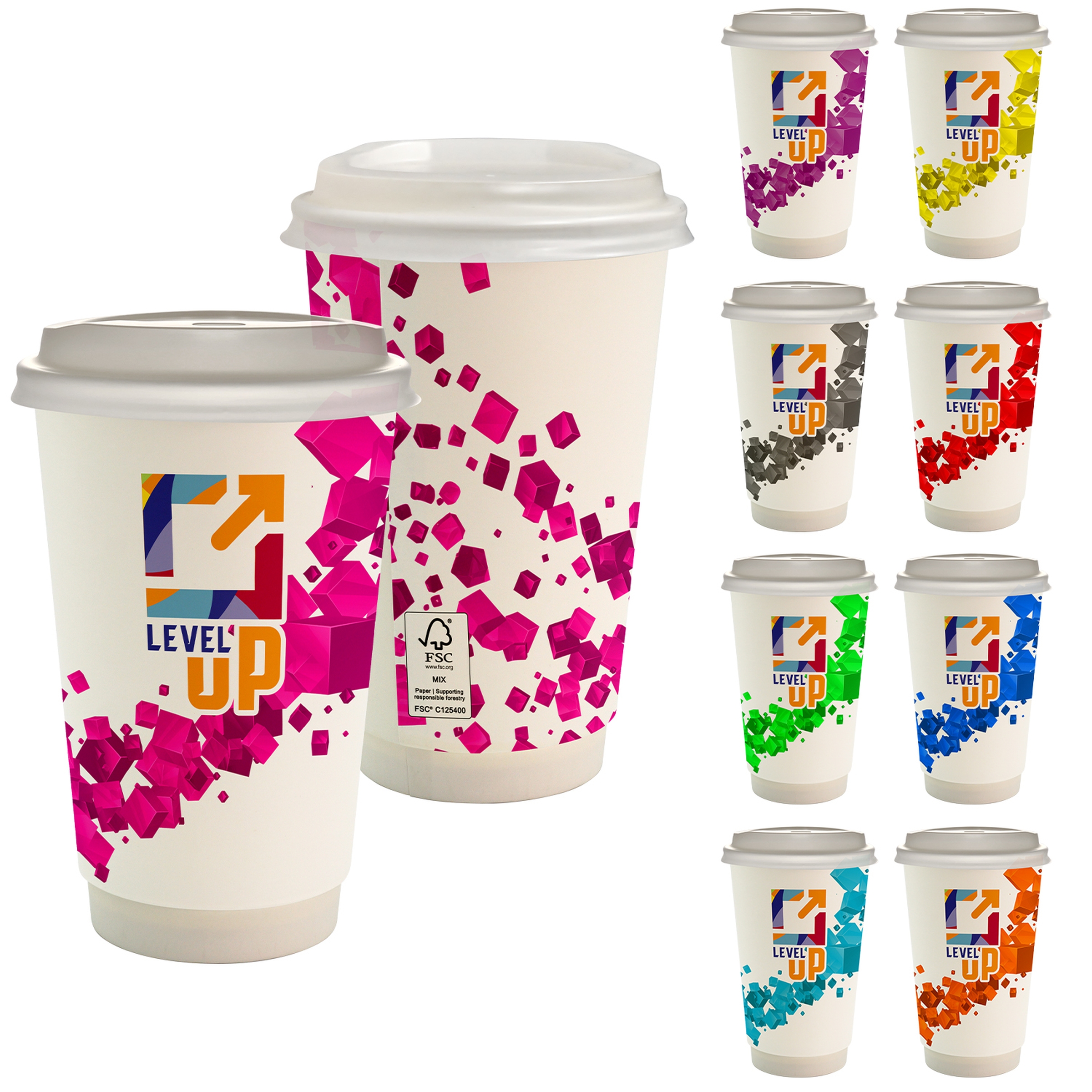 16 oz. Full Color Floating Cube Paper Cup With Lid 1