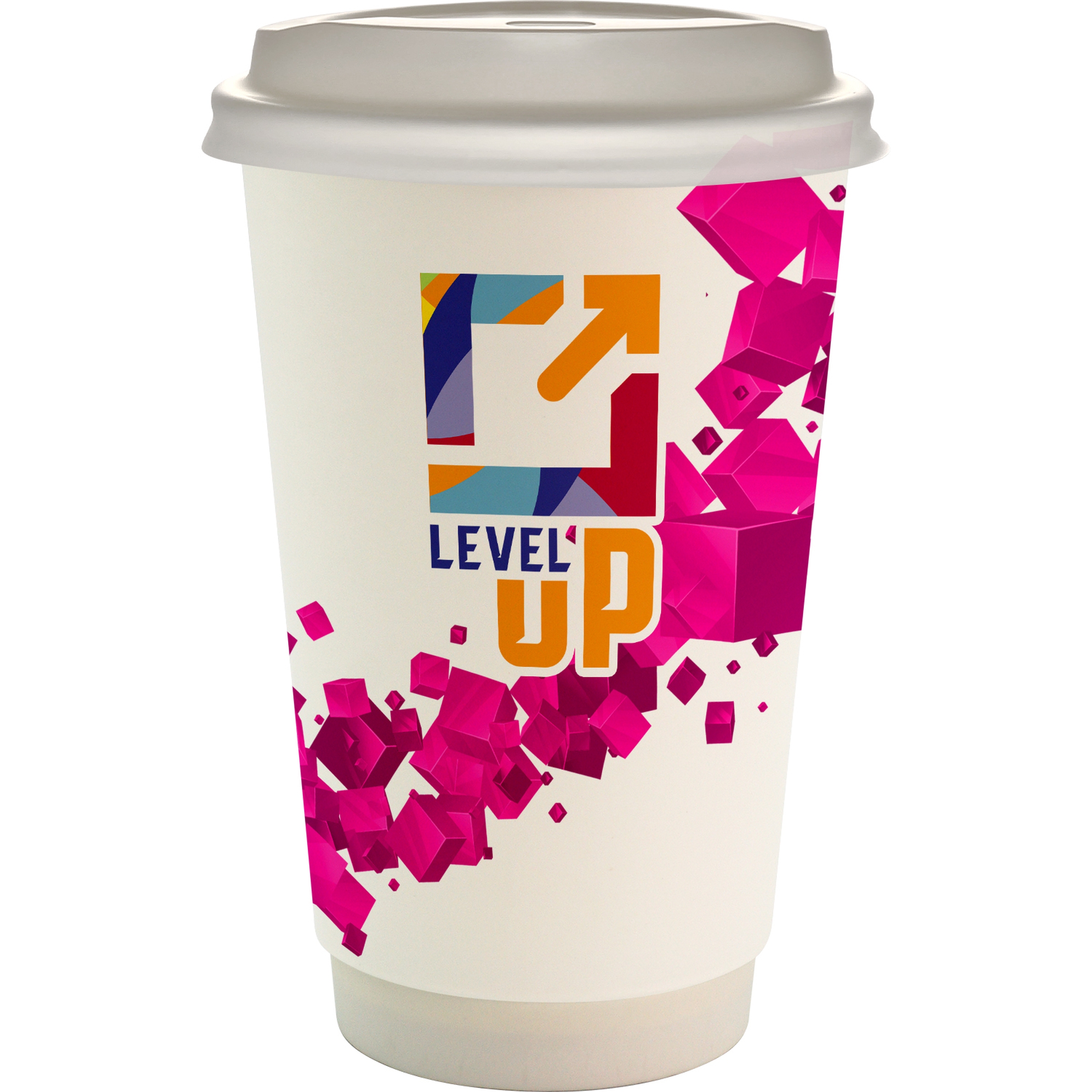 16 oz. Full Color Floating Cube Paper Cup With Lid 1