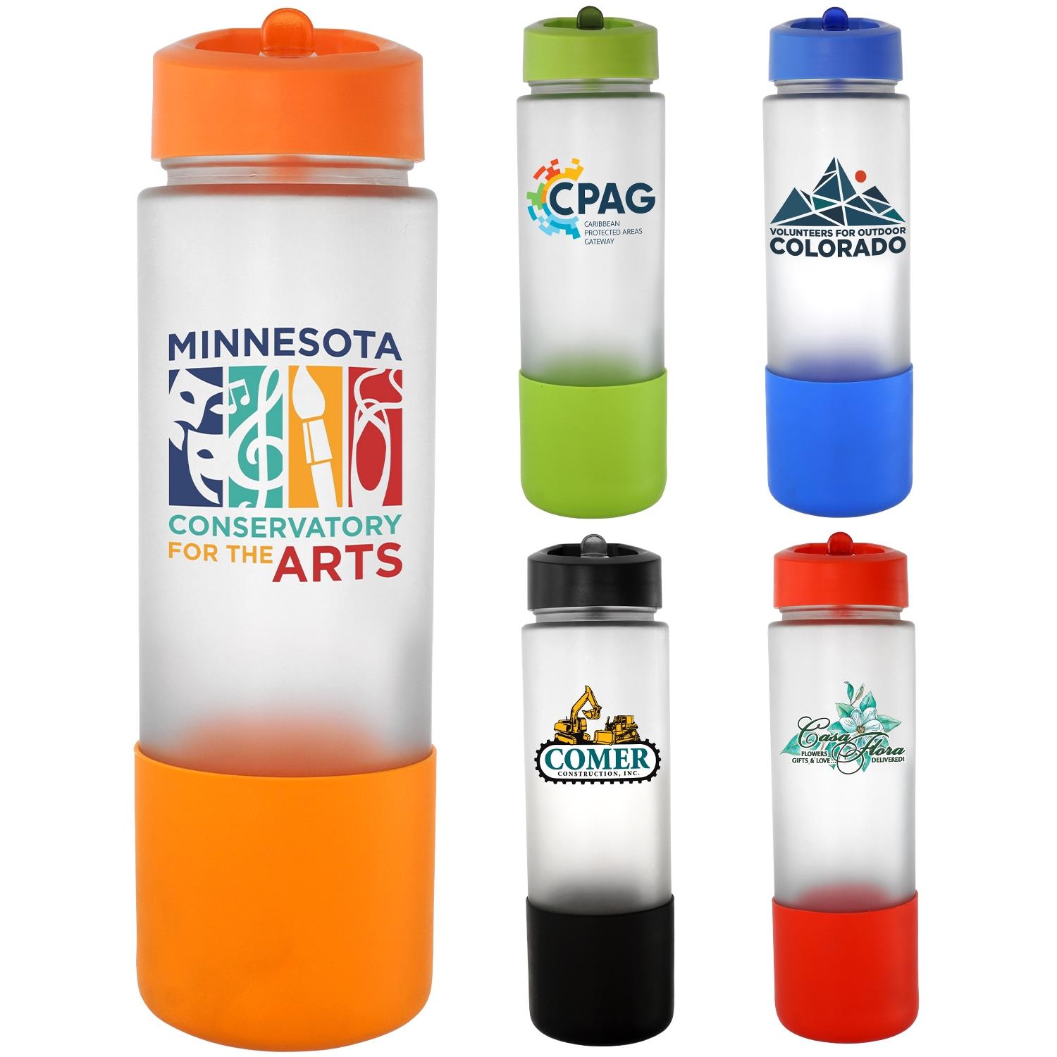 Pop Up 22 oz. Full Color Frosted Glass Grip Bottle 1