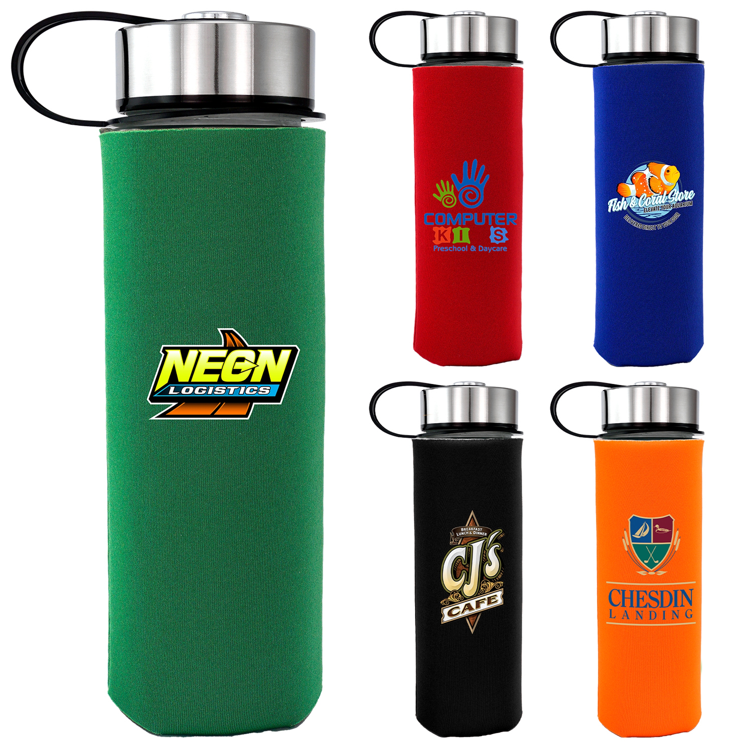 Metal Lanyard 22 oz. Frosted Glass Sleeve Bottle 1