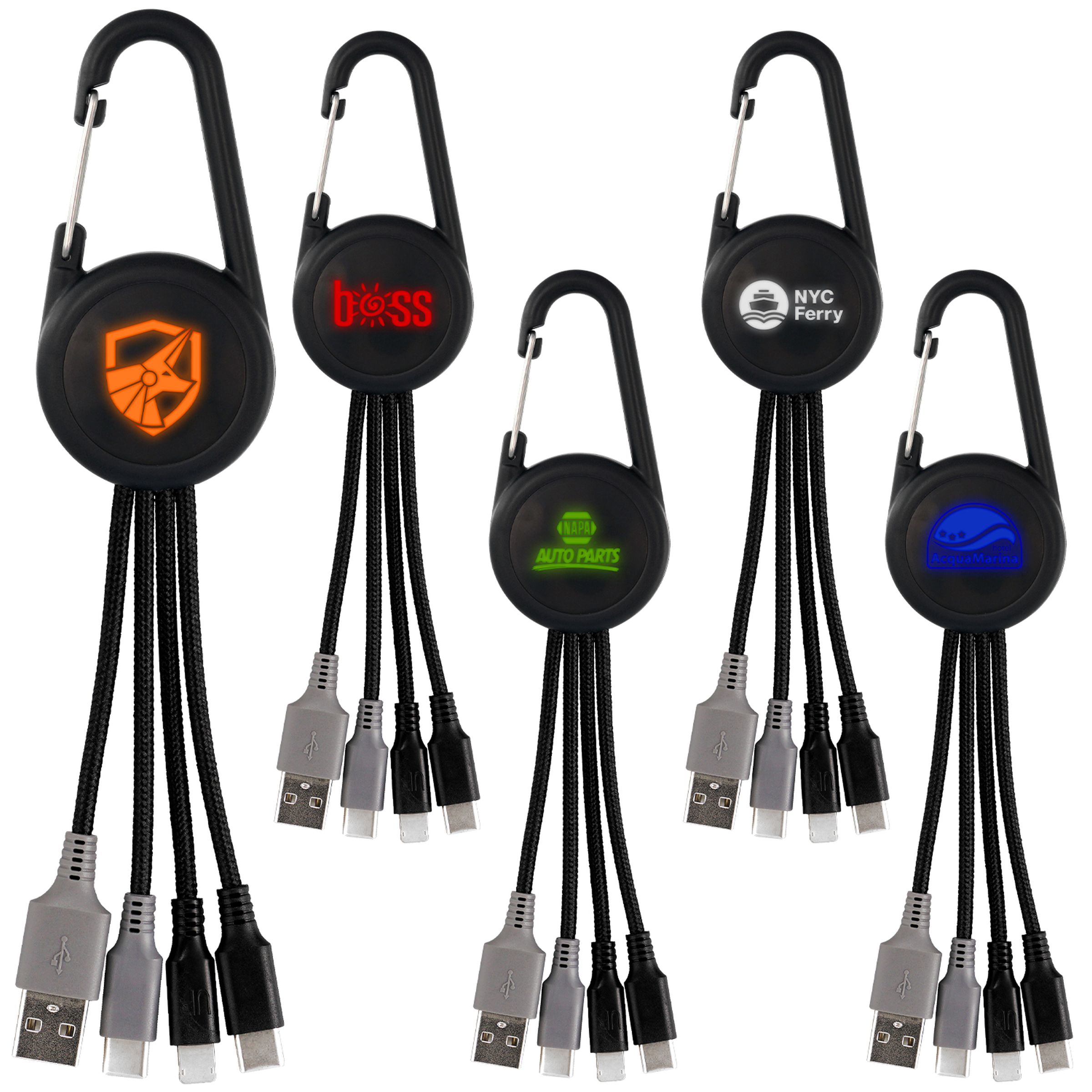 Color Light Up Dual Input 3-in-1 Carabiner Charging Cable 1