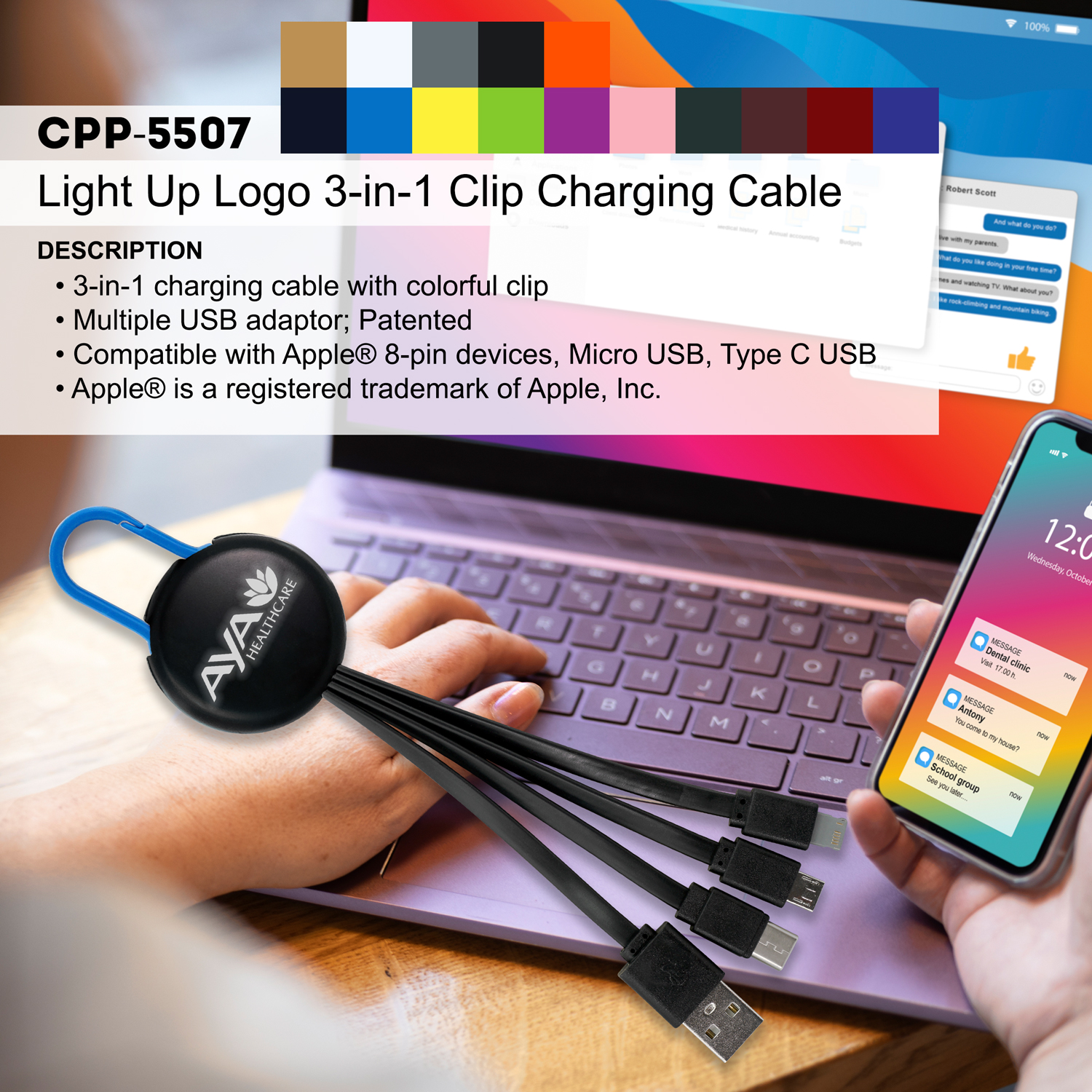 Light Up Logo Clip 3" 1 Charging Cable 1