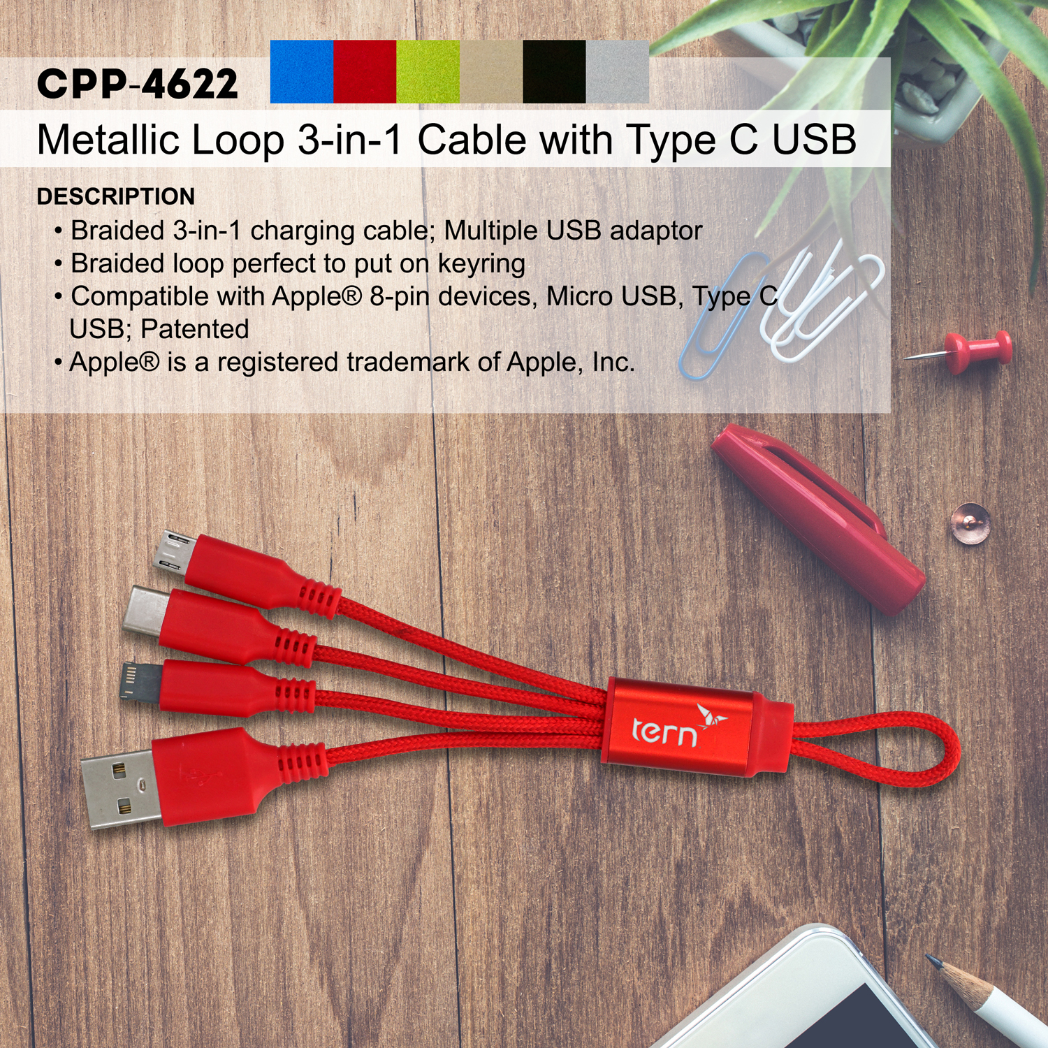 Metallic Loop 3-in-1 Cable with Type C USB 1