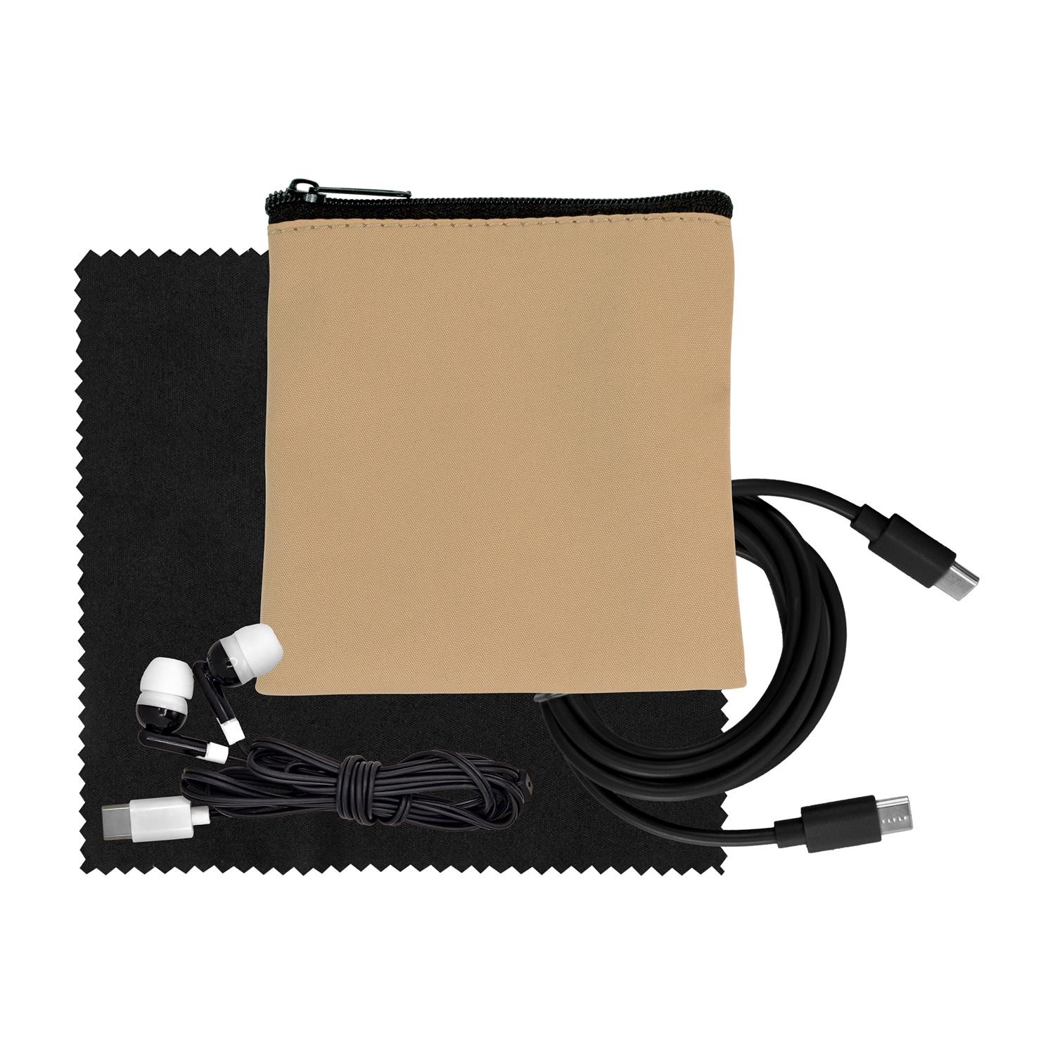 Tan Executive C to C Cable, Cloth & Ear Bud Set 1