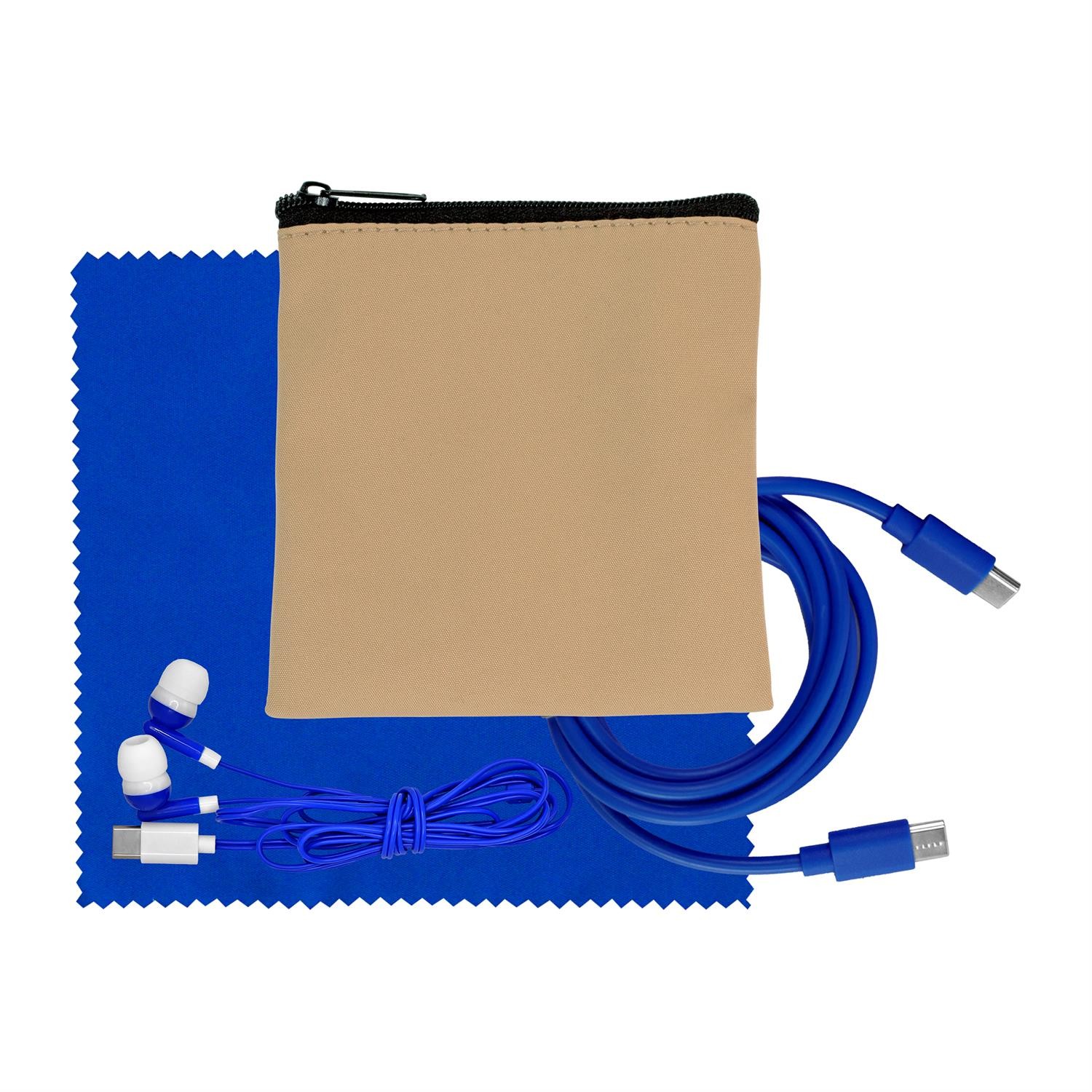 Tan Executive C to C Cable, Cloth & Ear Bud Set 1