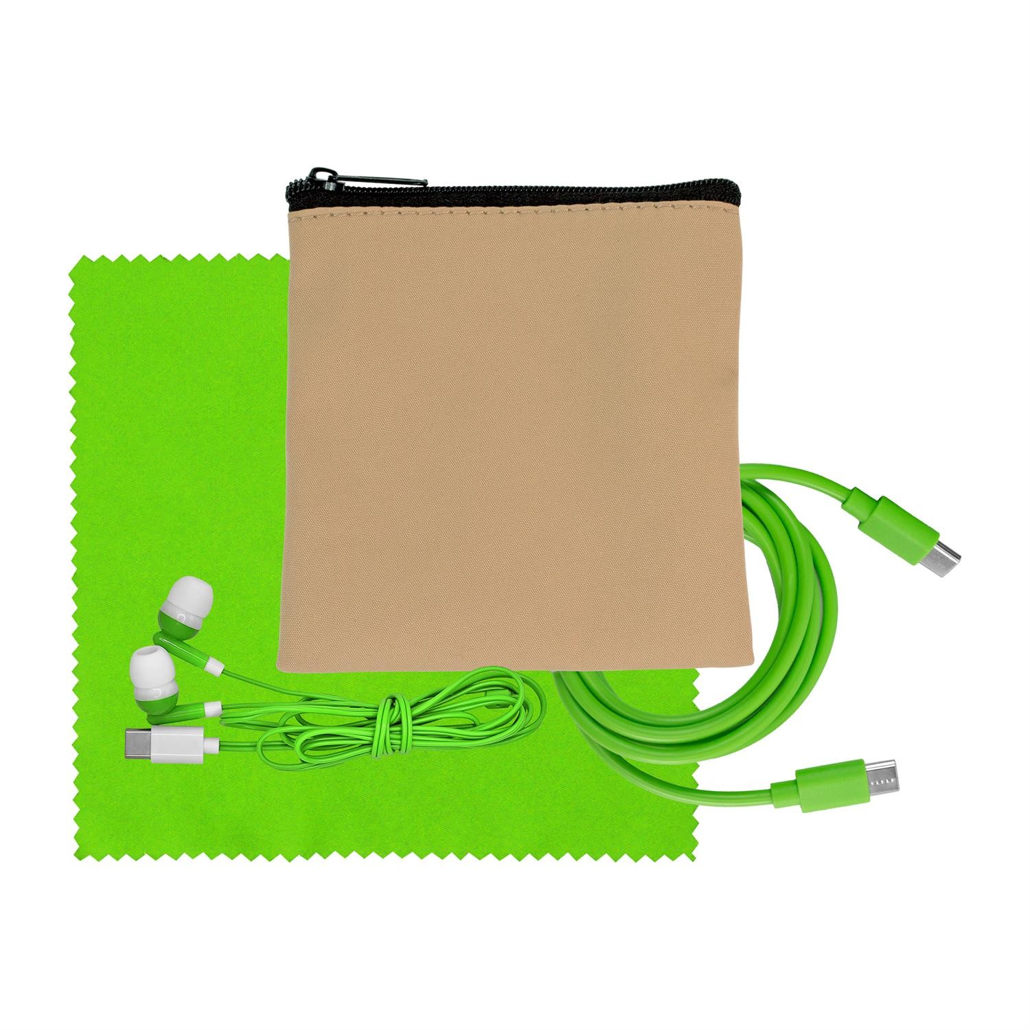 Tan Executive C to C Cable, Cloth & Ear Bud Set 1