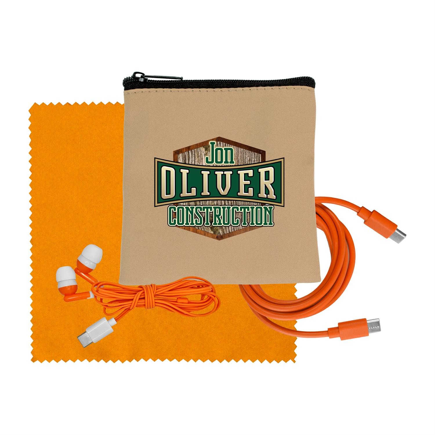 Tan Executive C to C Cable, Cloth & Ear Bud Set 1