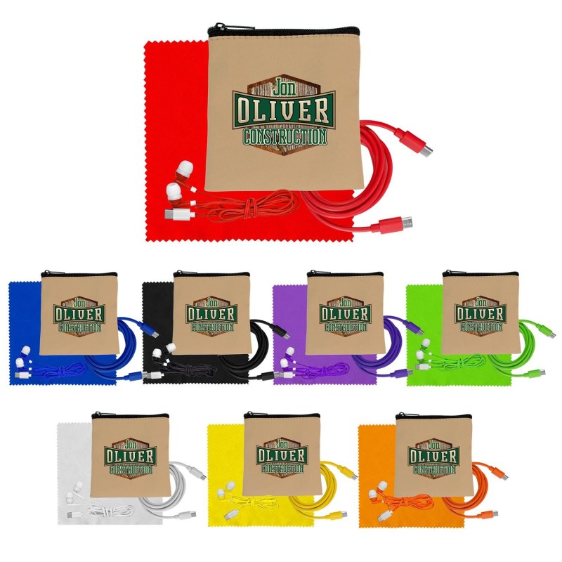 Tan Executive C to C Cable, Cloth & Ear Bud Set 1 Tan Executive C to C Cable, Cloth & Ear Bud Set 1