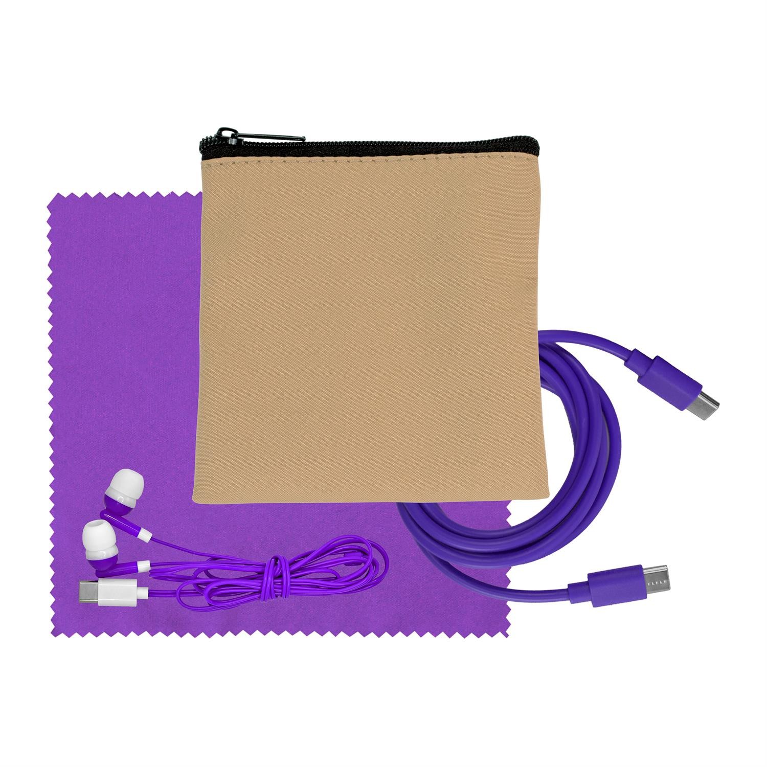 Tan Executive C to C Cable, Cloth & Ear Bud Set 1