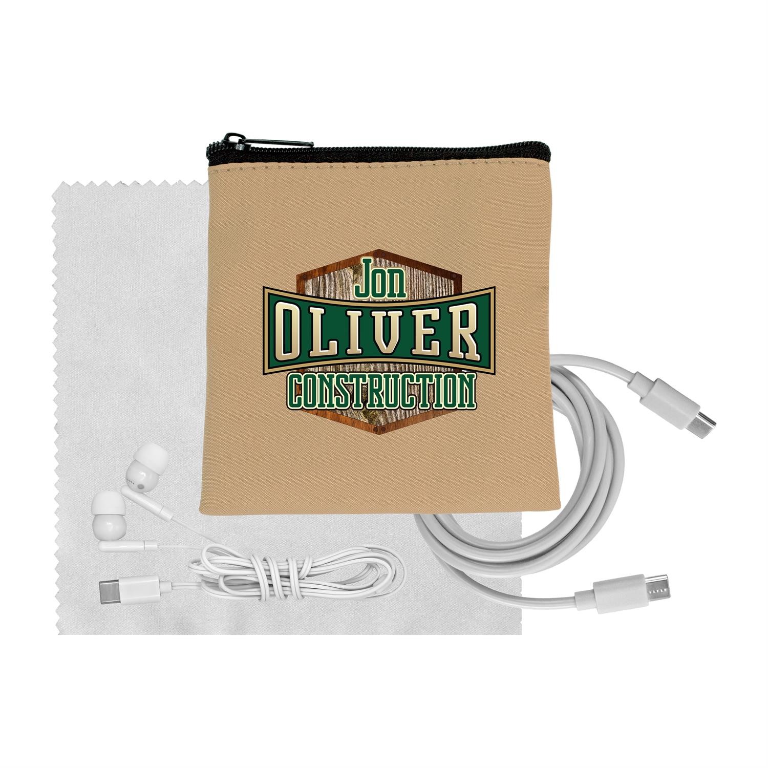 Tan Executive C to C Cable, Cloth & Ear Bud Set 1