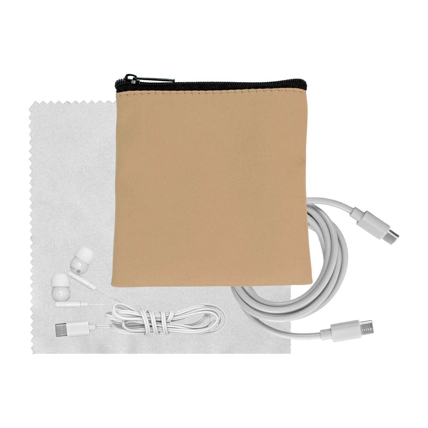 Tan Executive C to C Cable, Cloth & Ear Bud Set 1