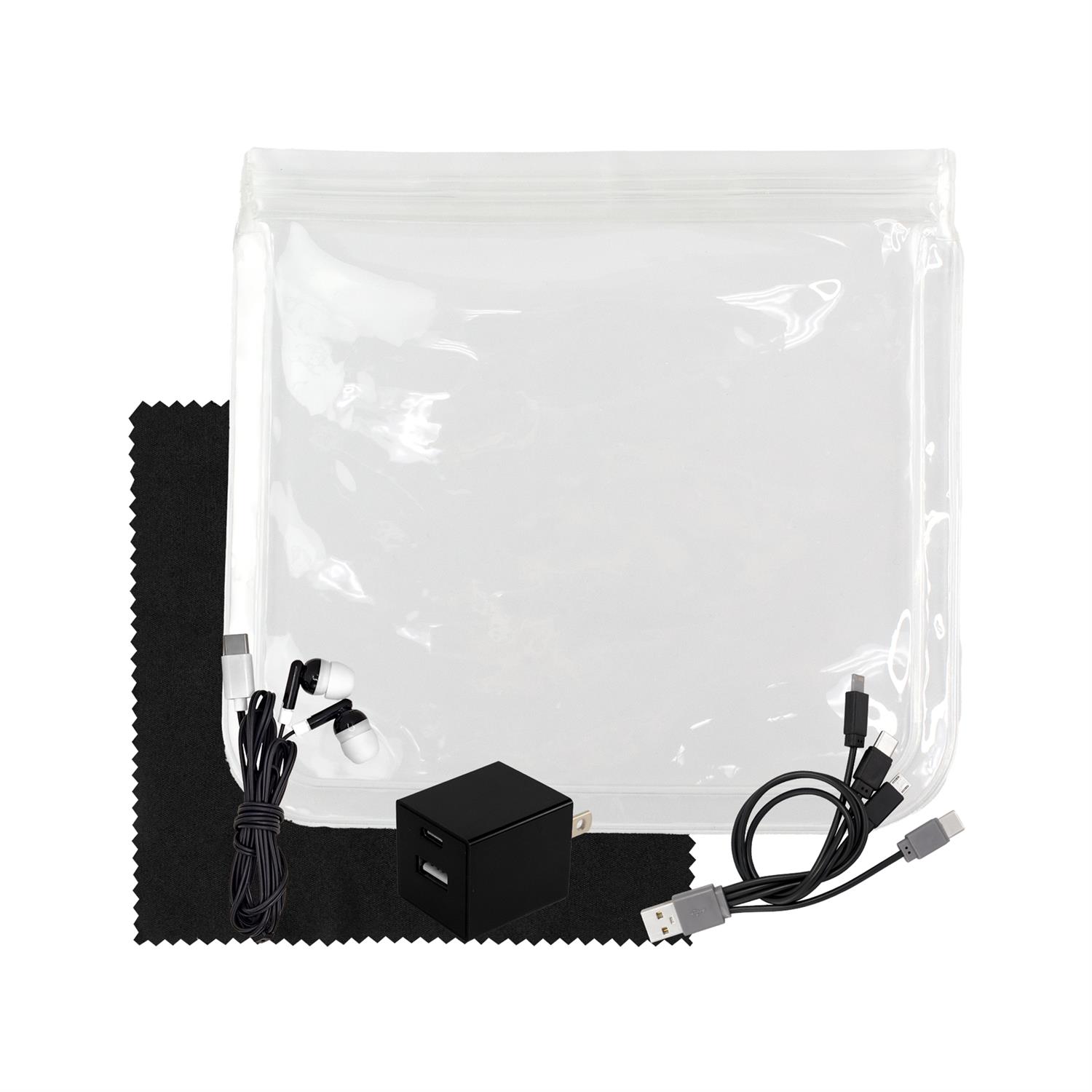 Clear Wall, Cable, Ear Bud & Cloth Set 1