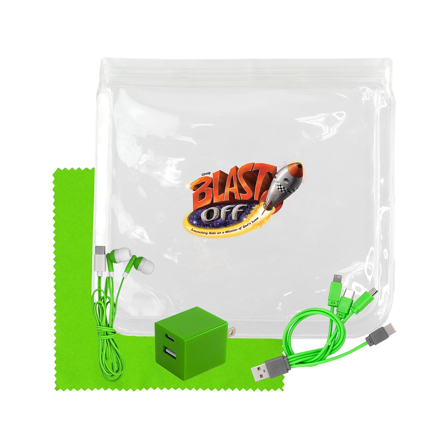 Clear Wall, Cable, Ear Bud & Cloth Set 1