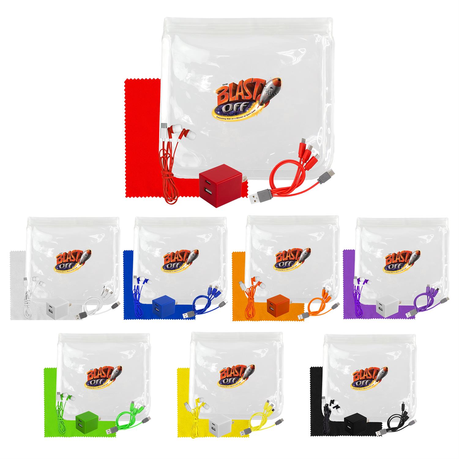 Clear Wall, Cable, Ear Bud & Cloth Set 1