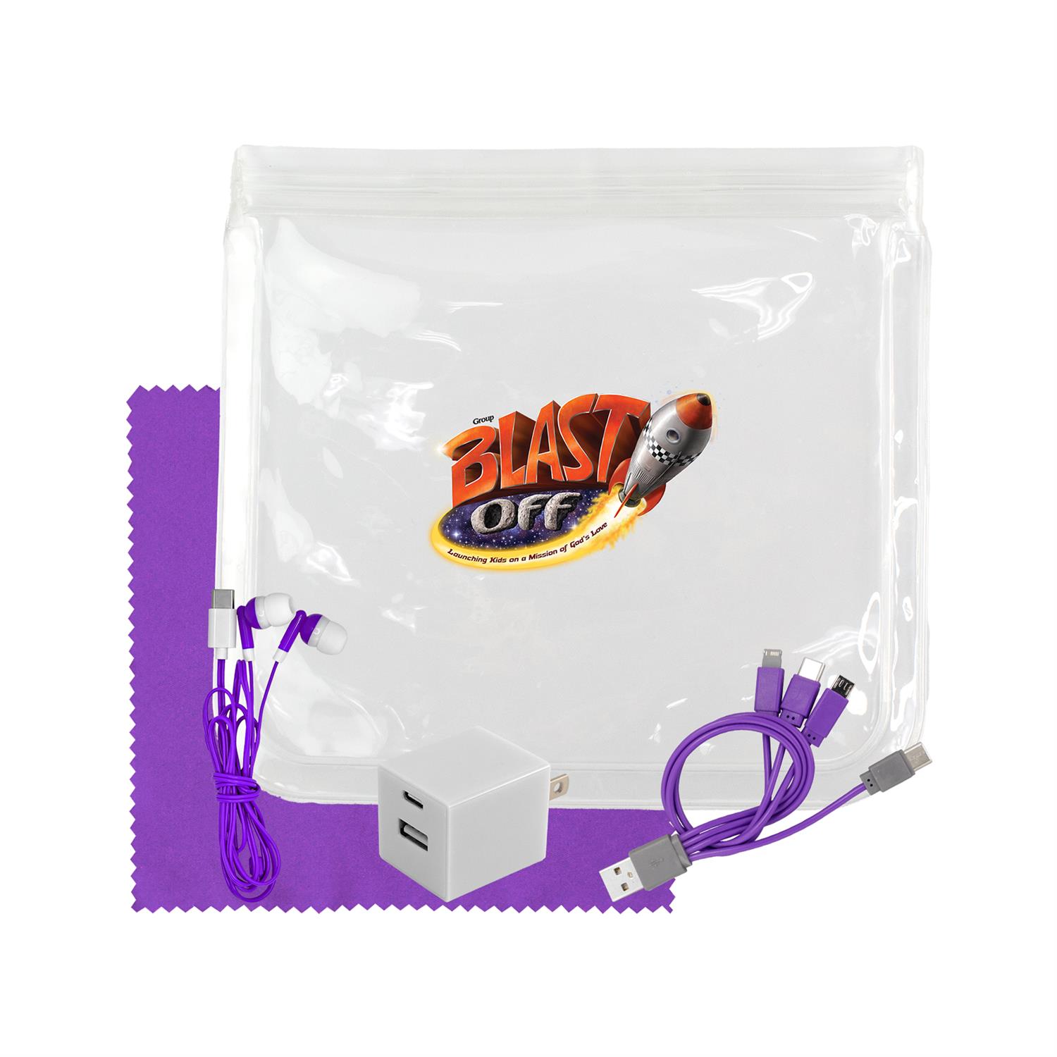 Clear Wall, Cable, Ear Bud & Cloth Set 1
