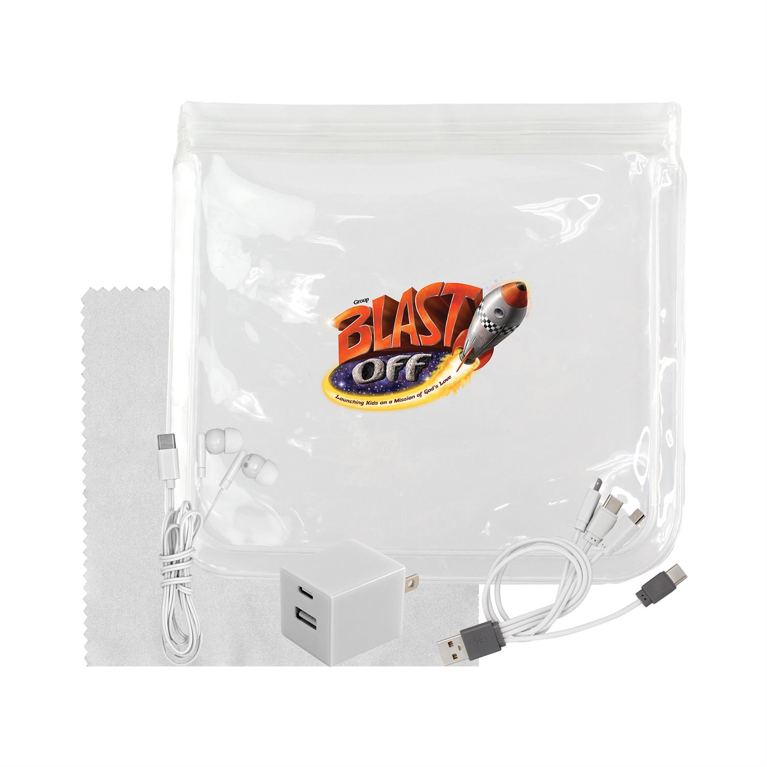 Clear Wall, Cable, Ear Bud & Cloth Set 1