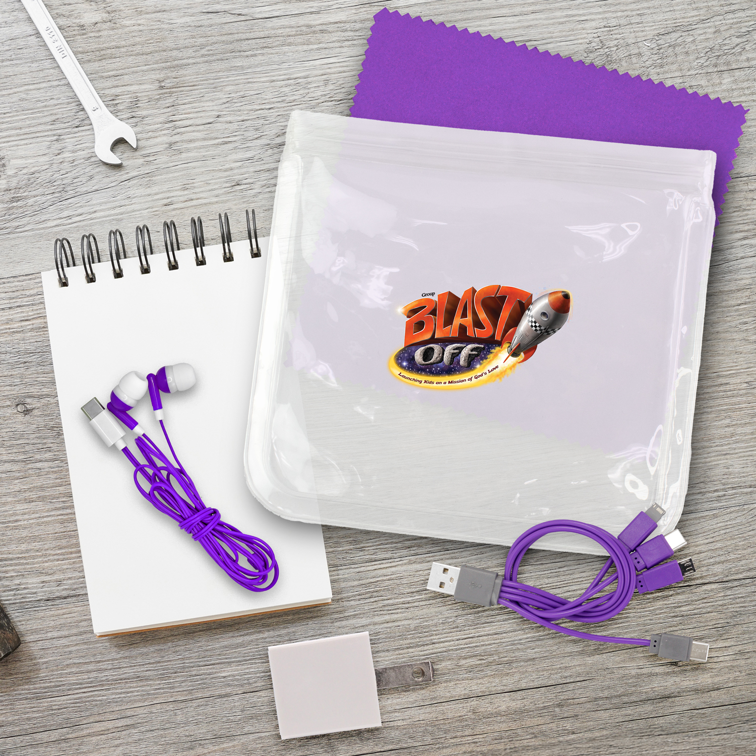 Clear Wall, Cable, Ear Bud & Cloth Set 1